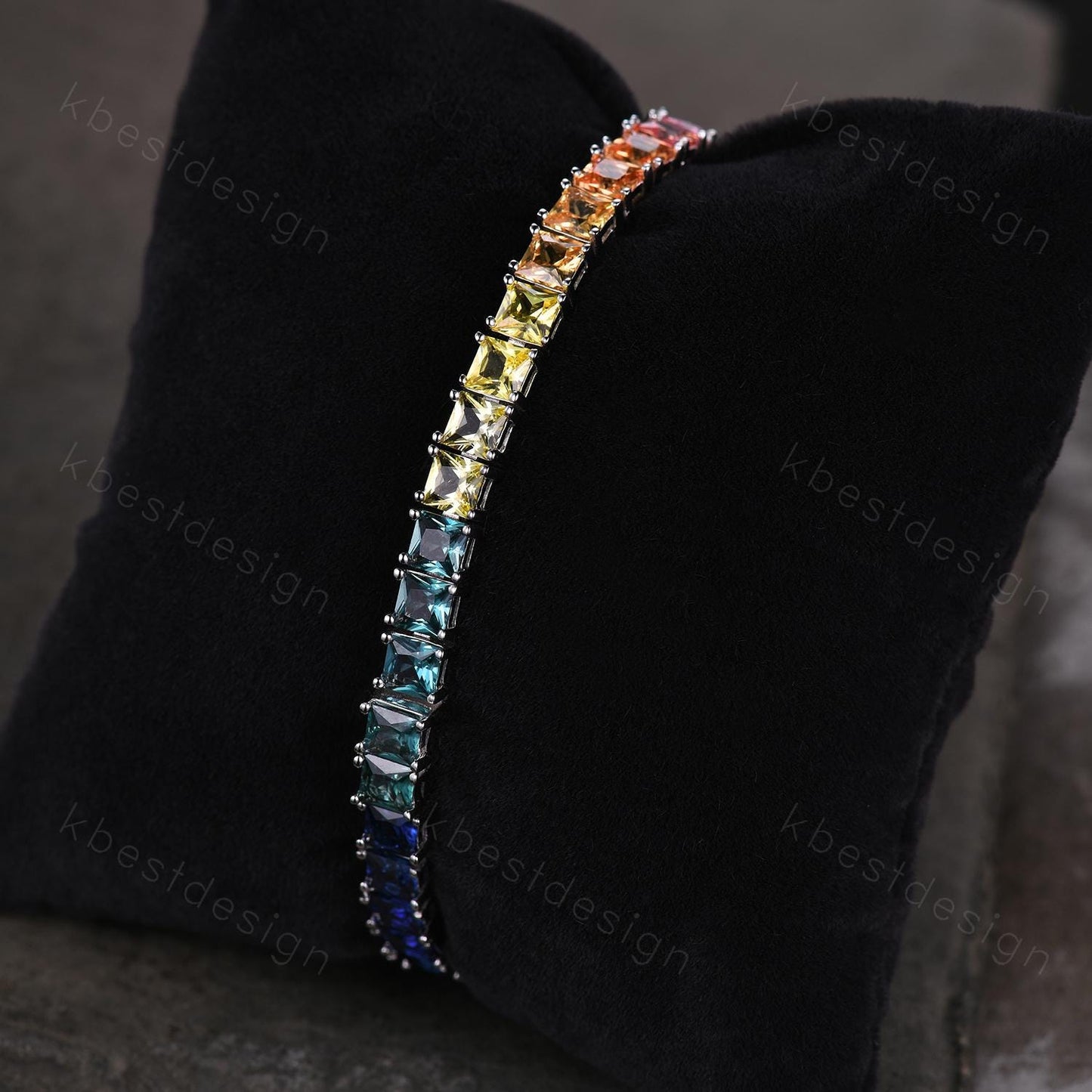 4MM Princess cut Gradient Sapphire Bracelet Rainbow Sapphire Tennis Bracelet 925 Sterling Silver Tennis Bracelet for Women Anniversary Gift