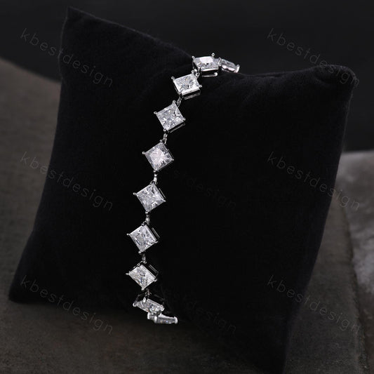 5mm Princess Cut Moissanite Tennis Bracelet 925 Sterling Silver Bracelet for Women Bridal Wedding Jewelry Sparkling Gift for Her