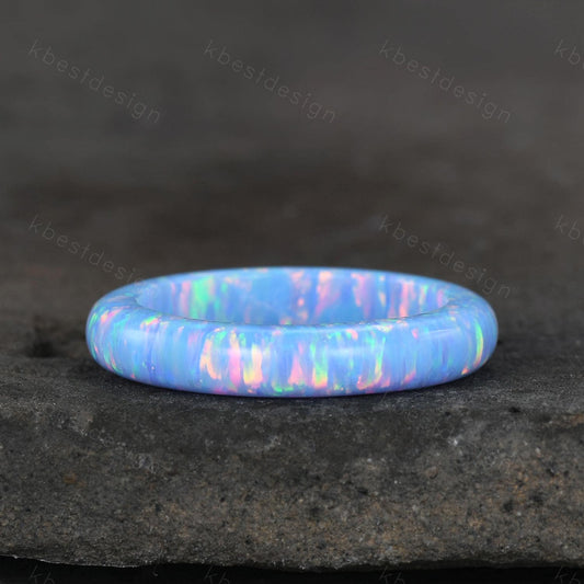 4mm unique blue opal wedding band teal opal ring for women minimalist stacking blue opal bridal ring vintage engagement ring opal jewelry