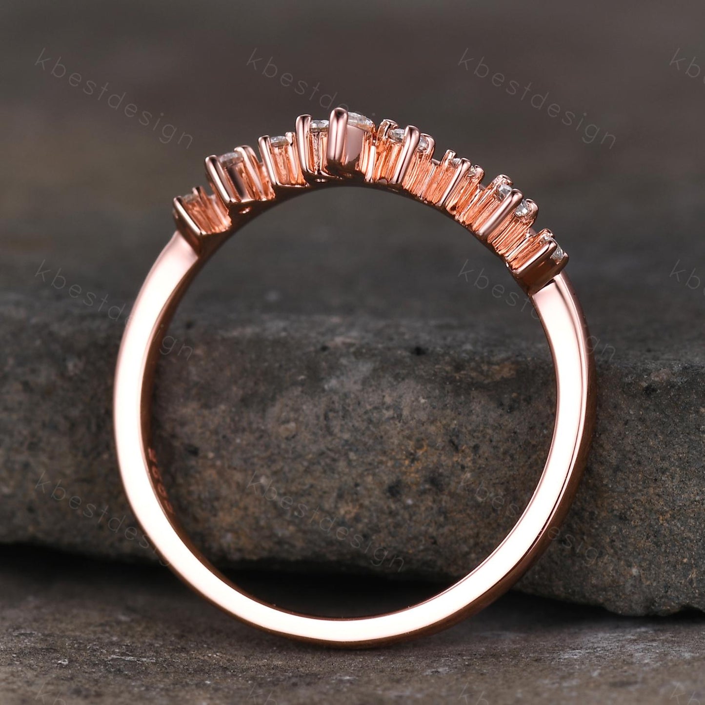 Unique curved moissanite wedding band dainty rose gold band for women half eternity stacking matching band bridal anniversary band gift