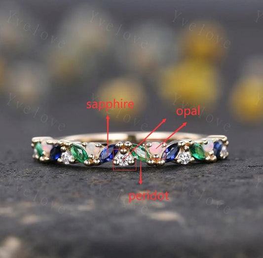 Custom order for Elena, marquise sapphire and peridot, round opal, sterling silver.