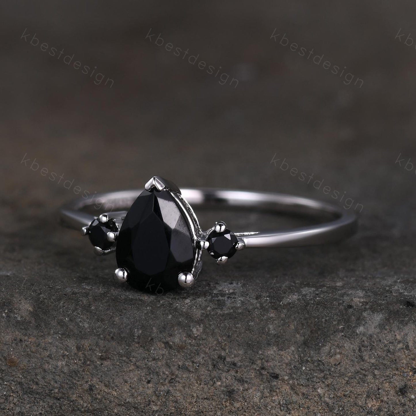 Pear Shaped Black Onyx Engagement Ring Dainty Silver Ring Black Gemstone Ring Minimalist Bridal Ring Anniversary Gift Handmade Ring