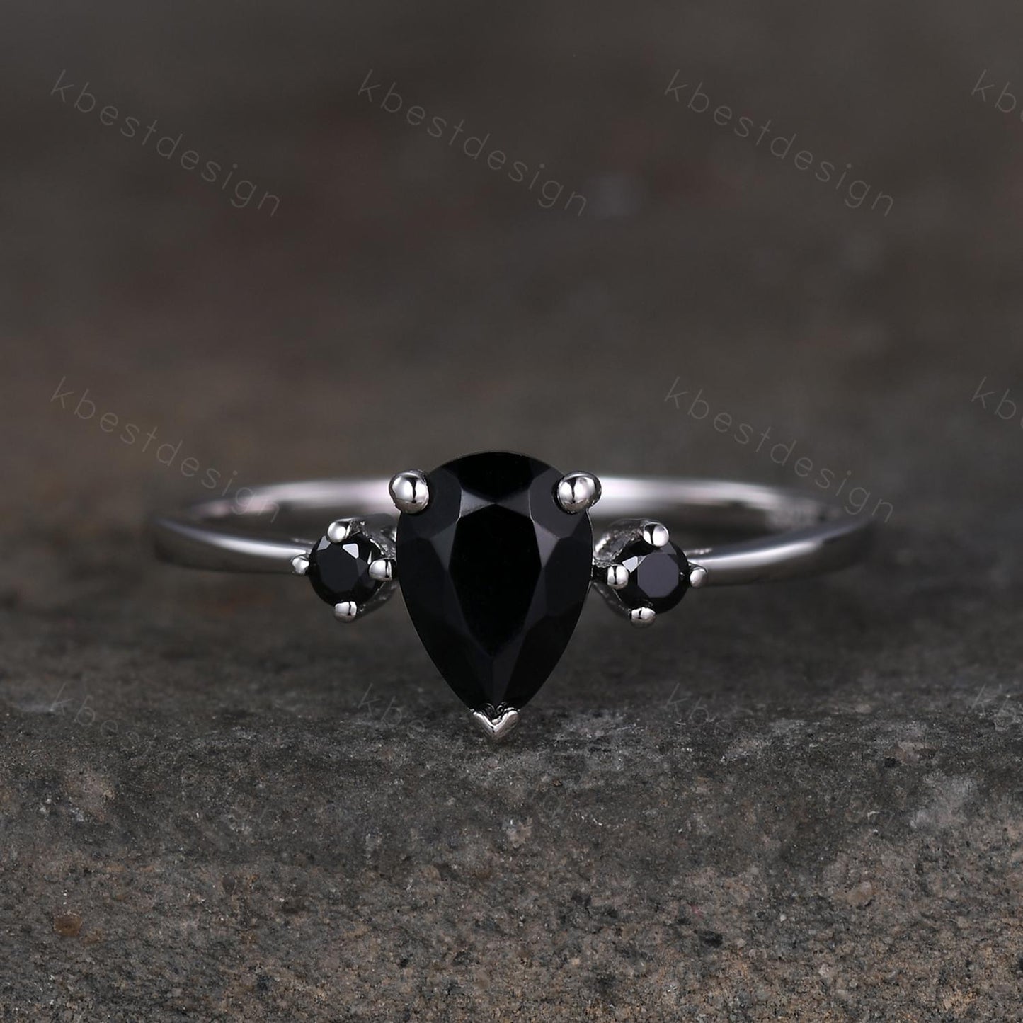 Pear Shaped Black Onyx Engagement Ring Dainty Silver Ring Black Gemstone Ring Minimalist Bridal Ring Anniversary Gift Handmade Ring