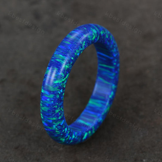 Blue green fire opal wedding band 4mm blue opal gemstone ring for women minimalist stacking band vintage engagement ring fire opal jewelry