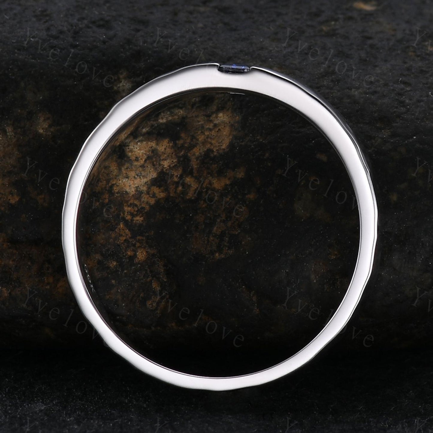 3mm Mens Baguette Blue Sapphire Wedding Band Sapphire Band 925 Silver Ring Mens Hammered Stacking Matching Band Vintage Ring Gift For Men