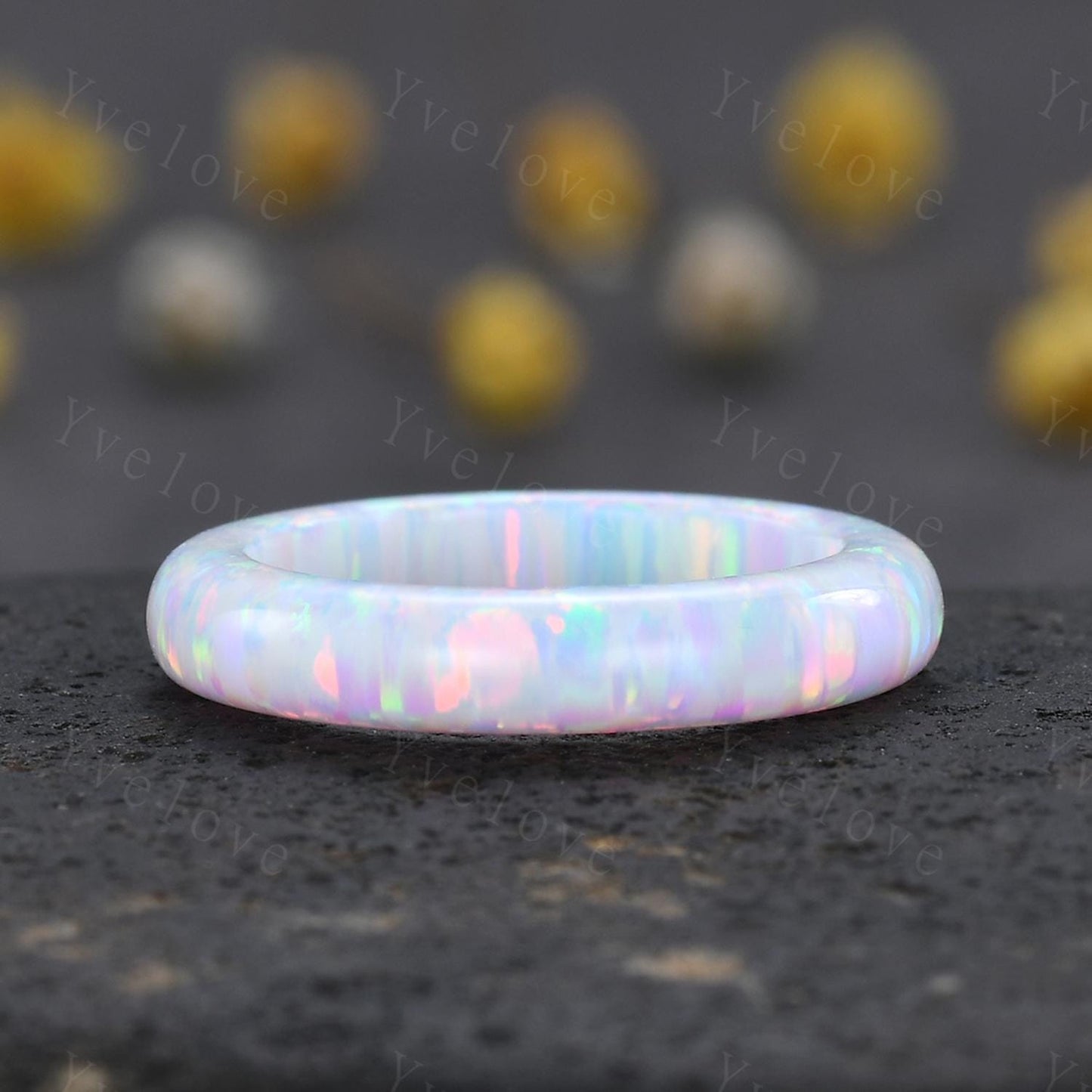 Unique white opal wedding band mens fire opal engagement ring full eternity dainty women October birthstone wedding ring gift for him her