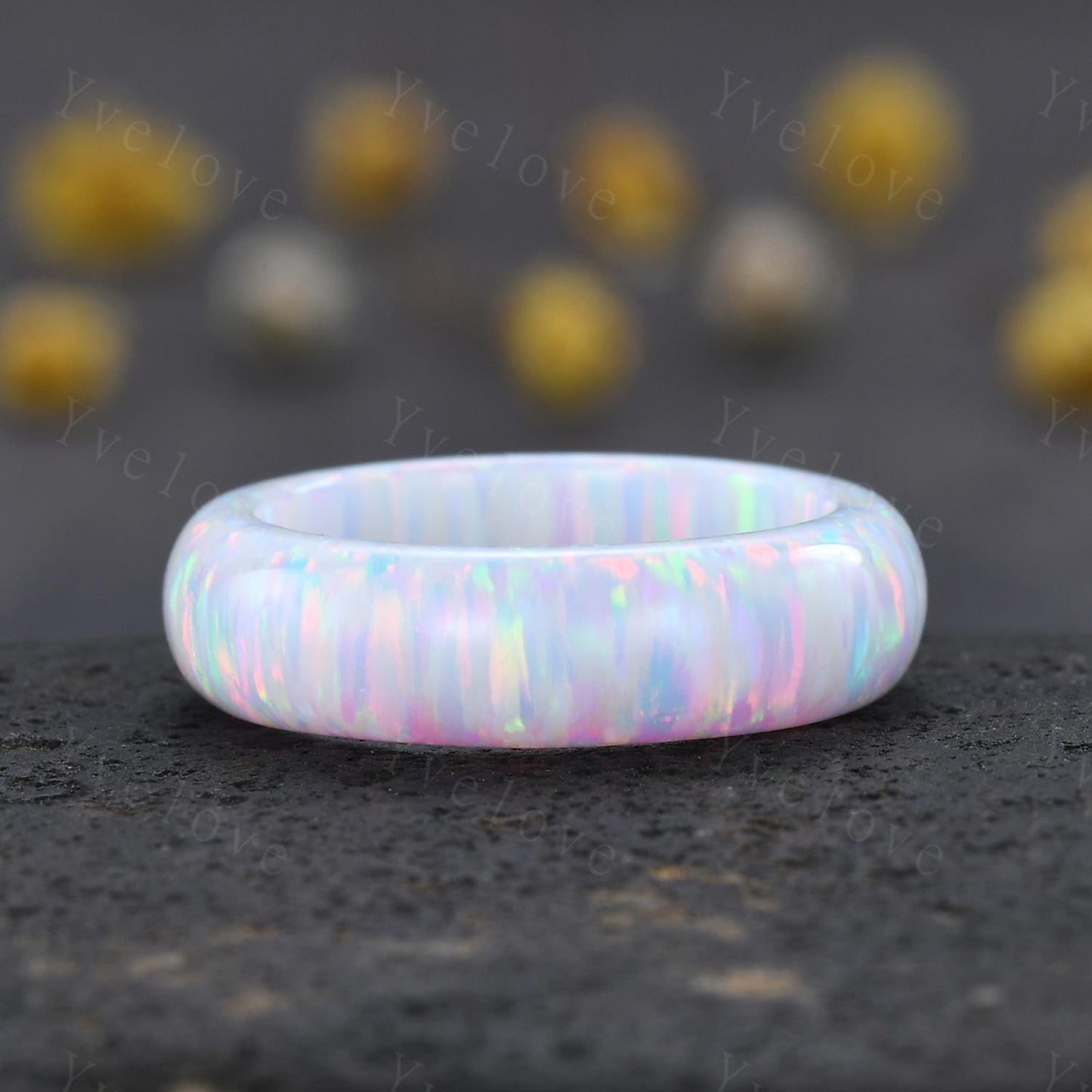 Unique white opal wedding band mens fire opal engagement ring full eternity dainty women October birthstone wedding ring gift for him her