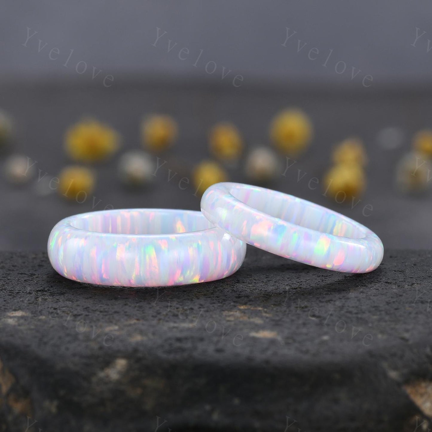 Unique white opal wedding band mens fire opal engagement ring full eternity dainty women October birthstone wedding ring gift for him her