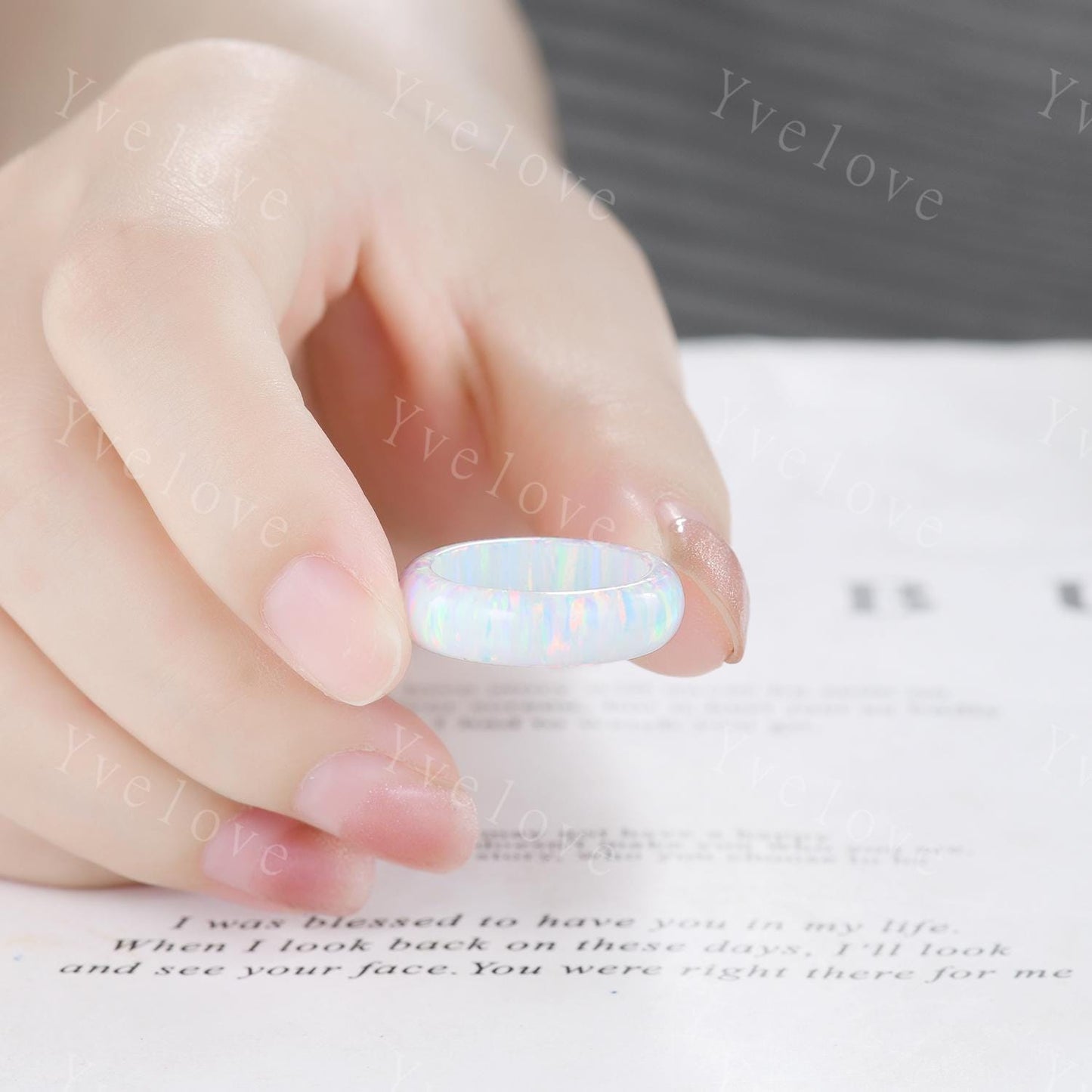 Unique white opal wedding band mens fire opal engagement ring full eternity dainty women October birthstone wedding ring gift for him her