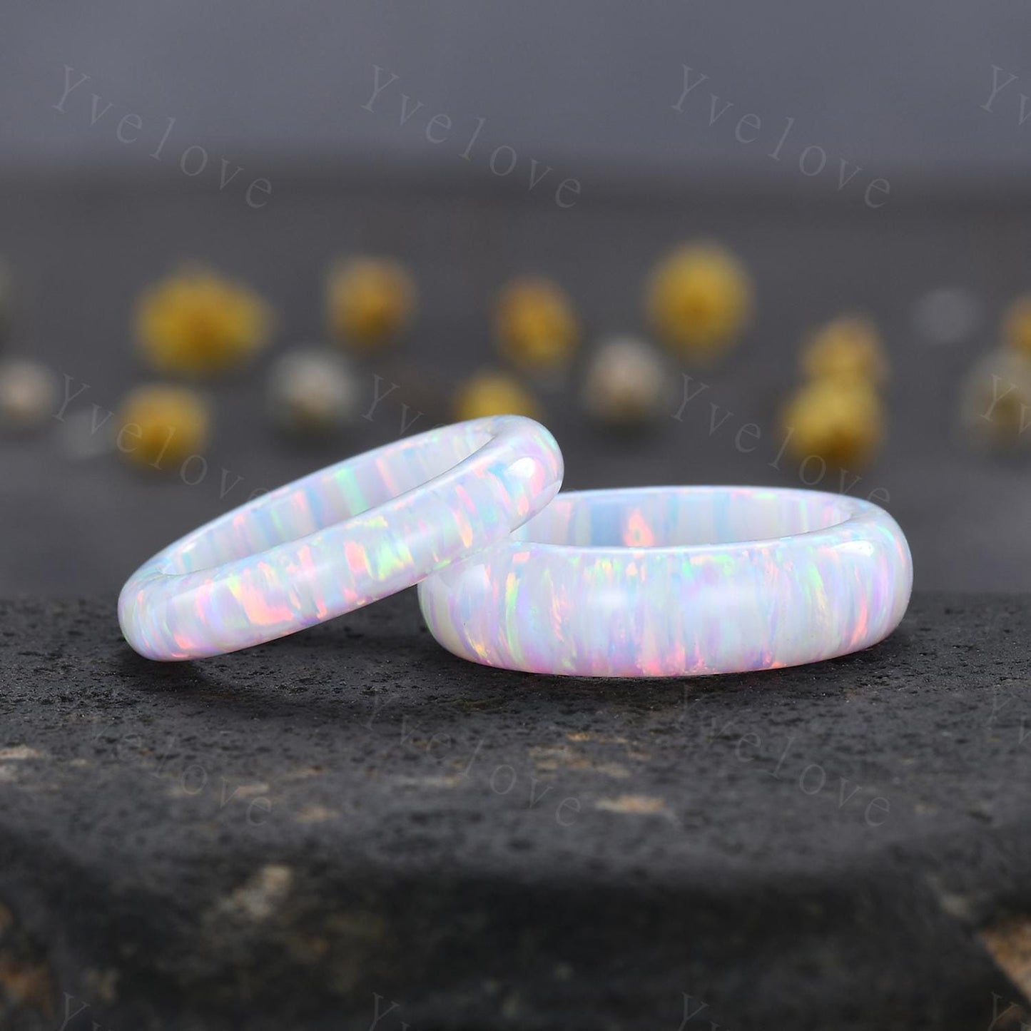 Unique white opal wedding band mens fire opal engagement ring full eternity dainty women October birthstone wedding ring gift for him her