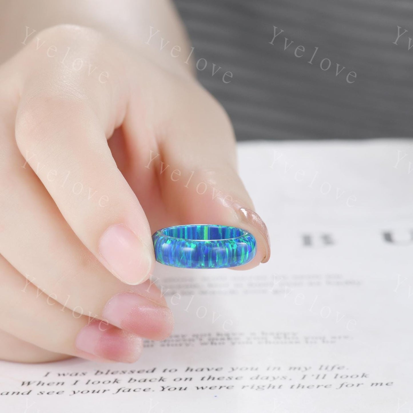 Unique black opal wedding band mens blue fire opal engagement ring full eternity women October birthstone wedding ring gift for him her