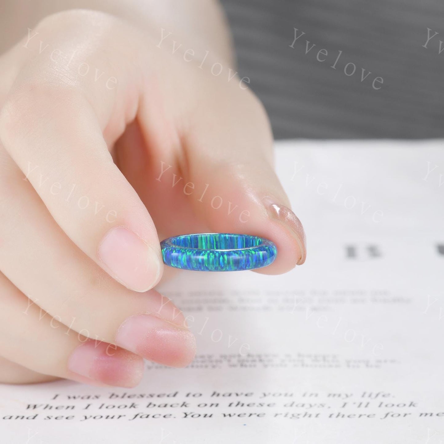 Unique black opal wedding band mens blue fire opal engagement ring full eternity women October birthstone wedding ring gift for him her