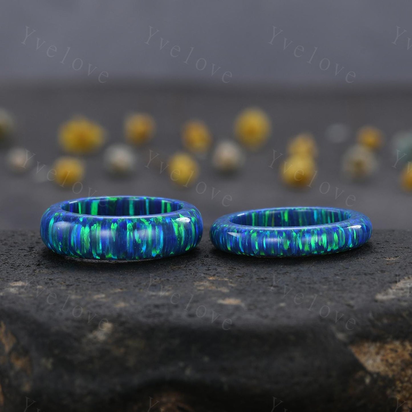 Unique black opal wedding band mens blue fire opal engagement ring full eternity women October birthstone wedding ring gift for him her