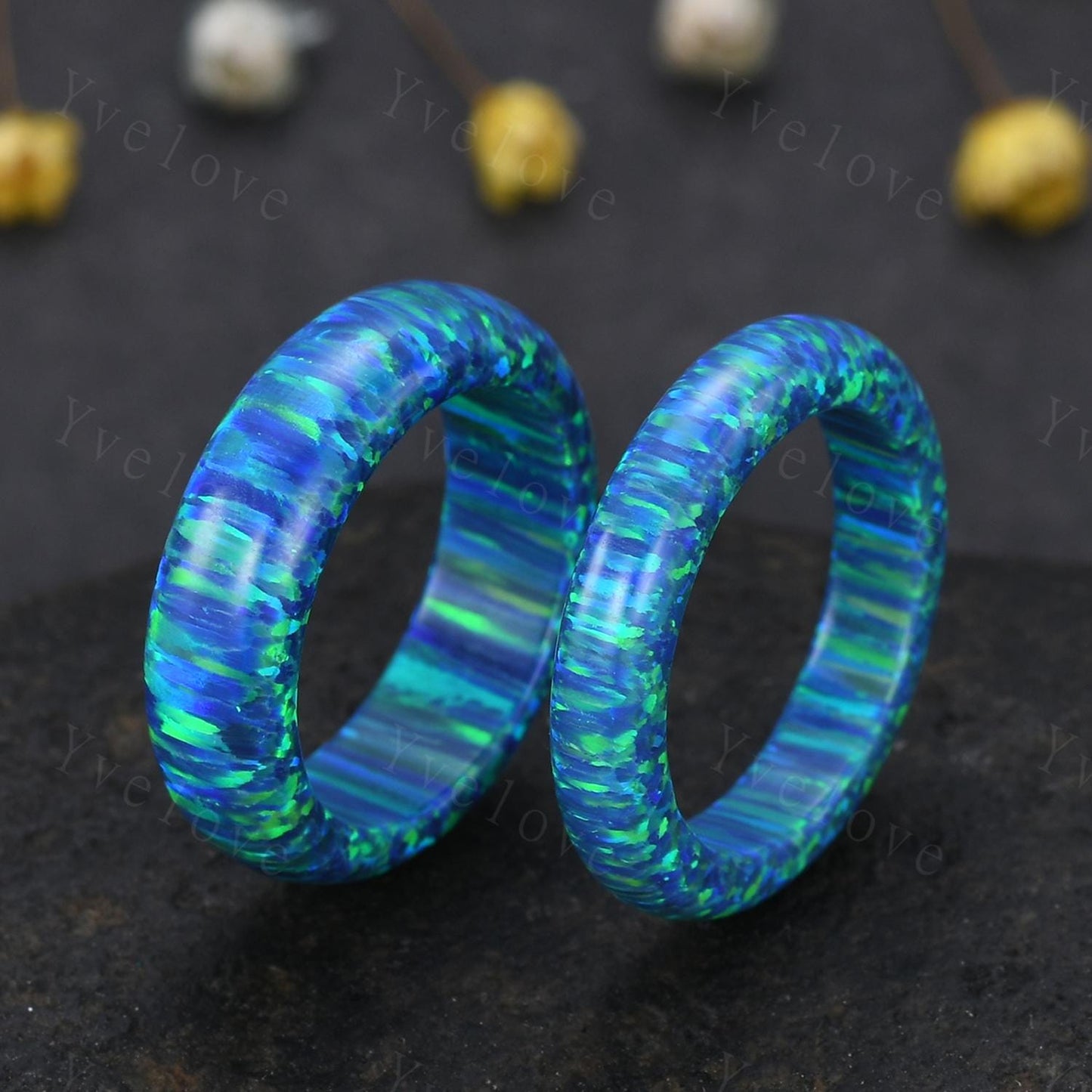 Unique black opal wedding band mens blue fire opal engagement ring full eternity women October birthstone wedding ring gift for him her