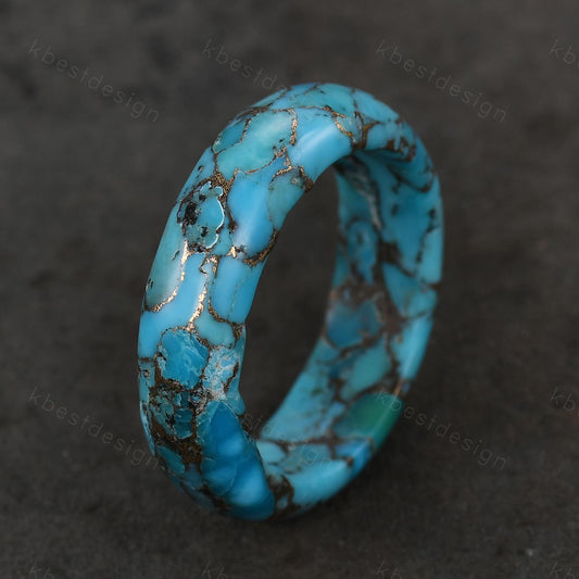 4mm/6mm turquoise wedding band antique comfort fit turquoise ring for women minimalist stacking band vintage engagement ring retro jewelry