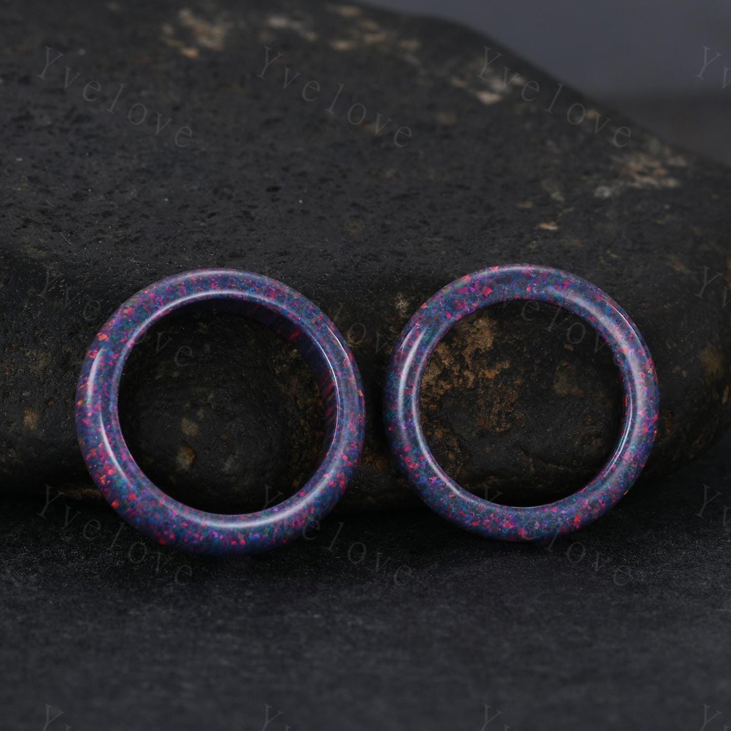 Unique Purple opal wedding band mens opal engagement ring full eternity women October birthstone wedding band promise ring couple ring set