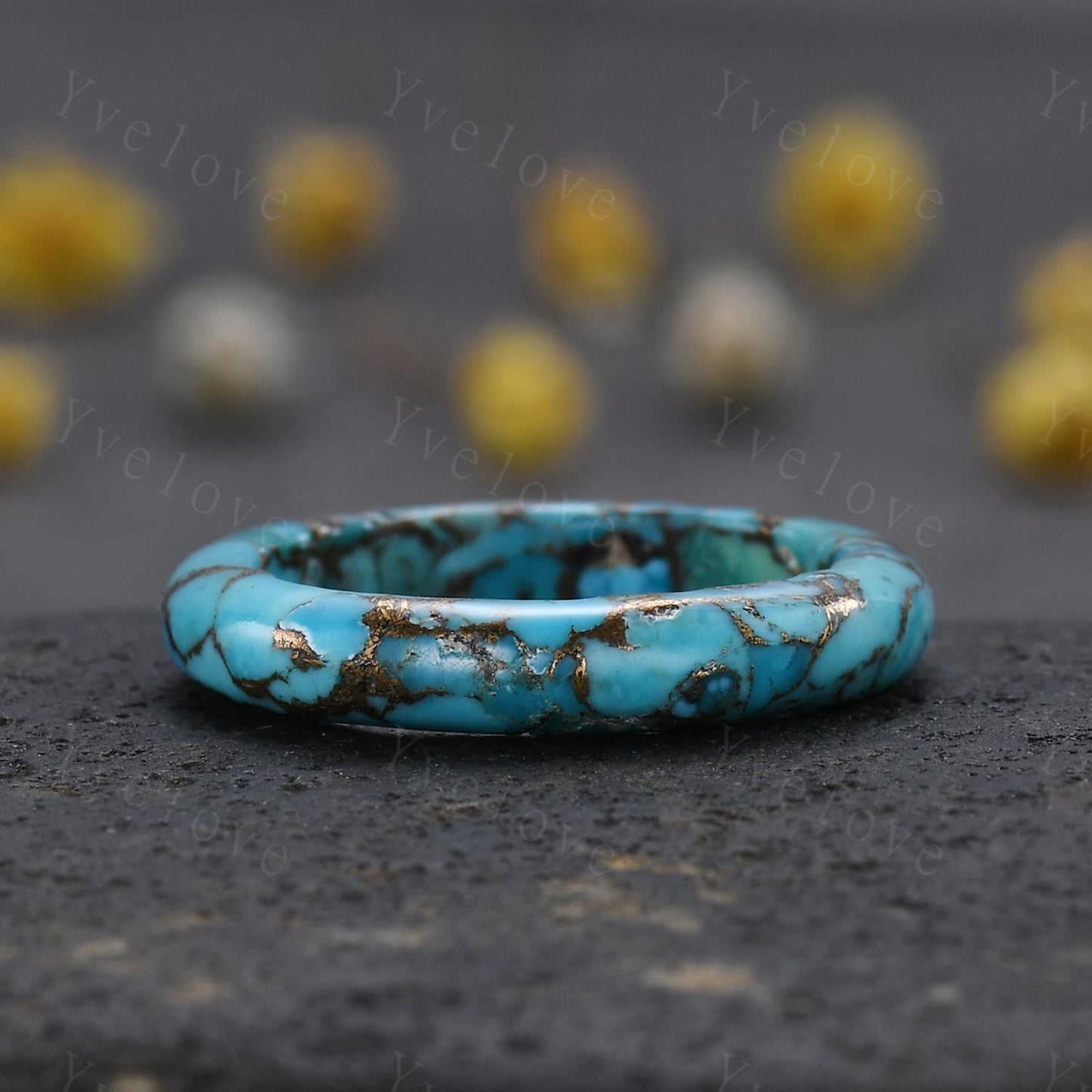 Vintage Blue turquoise wedding band mens turquoise engagement ring full eternity women December birthstone wedding ring gift for him her