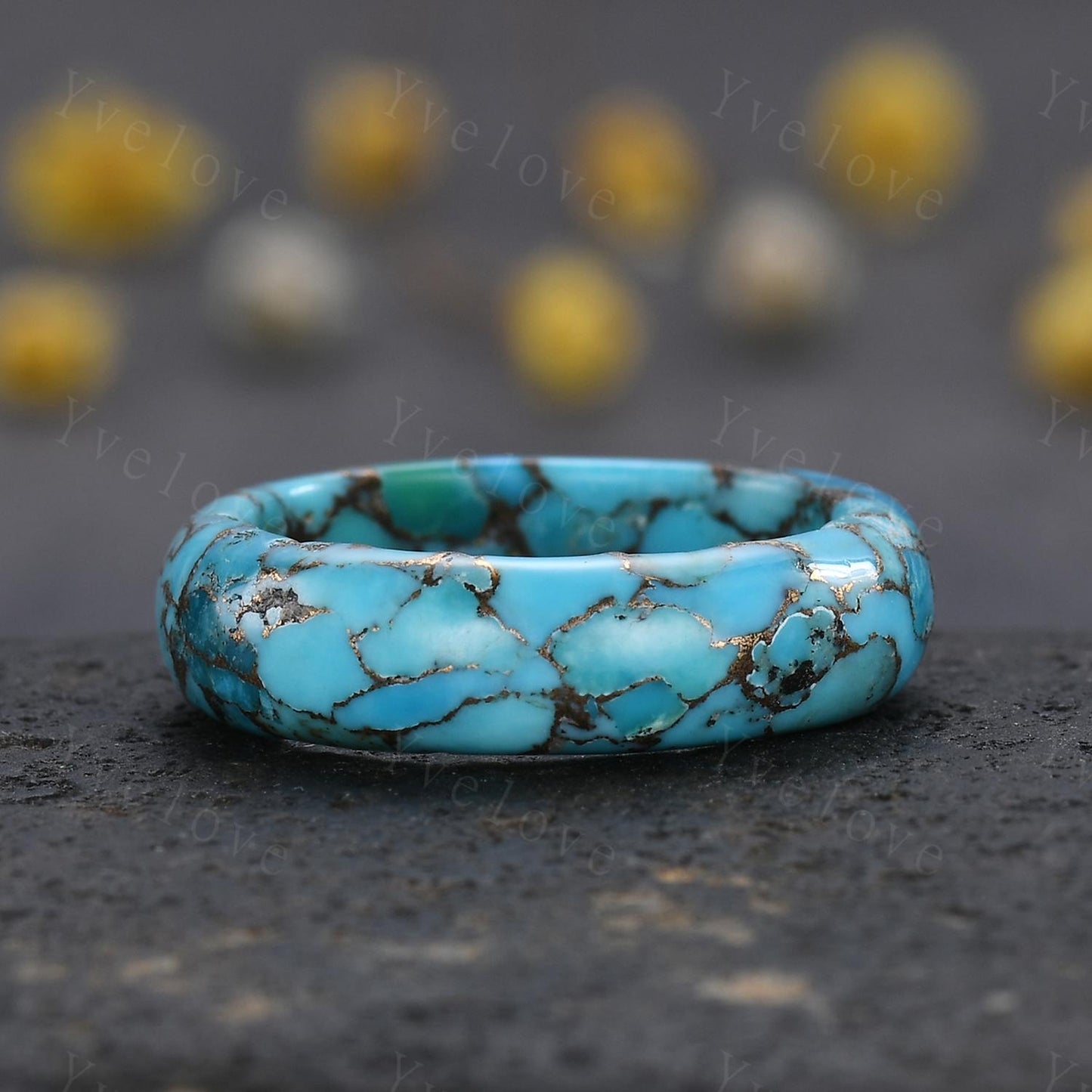 Vintage Blue turquoise wedding band mens turquoise engagement ring full eternity women December birthstone wedding ring gift for him her