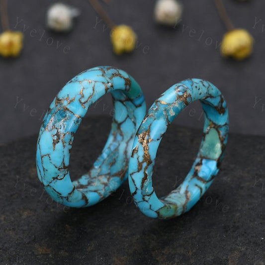 Vintage Blue turquoise wedding band mens turquoise engagement ring full eternity women December birthstone wedding ring gift for him her