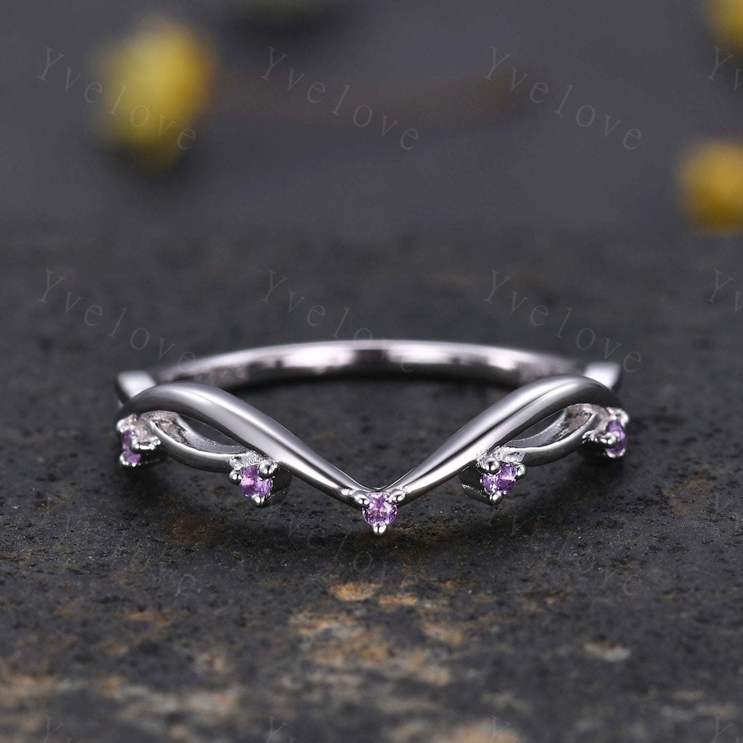 Vintage Amethyst Engagement Ring,Twig Stacking Band,Women Vine Amethyst Band,Art Deco Curved Branch Wedding Band,Black Gold Silver Ring Gift
