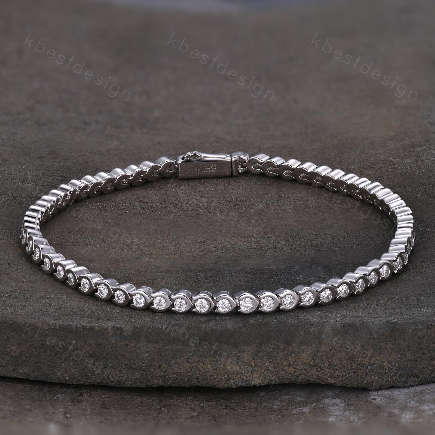 Dainty Colorless Moissanite Bracelet Unique Bezel setting Moissanite Tennis Bracelet Rose Gold Bracelet For Women Bridal Anniversary Gift