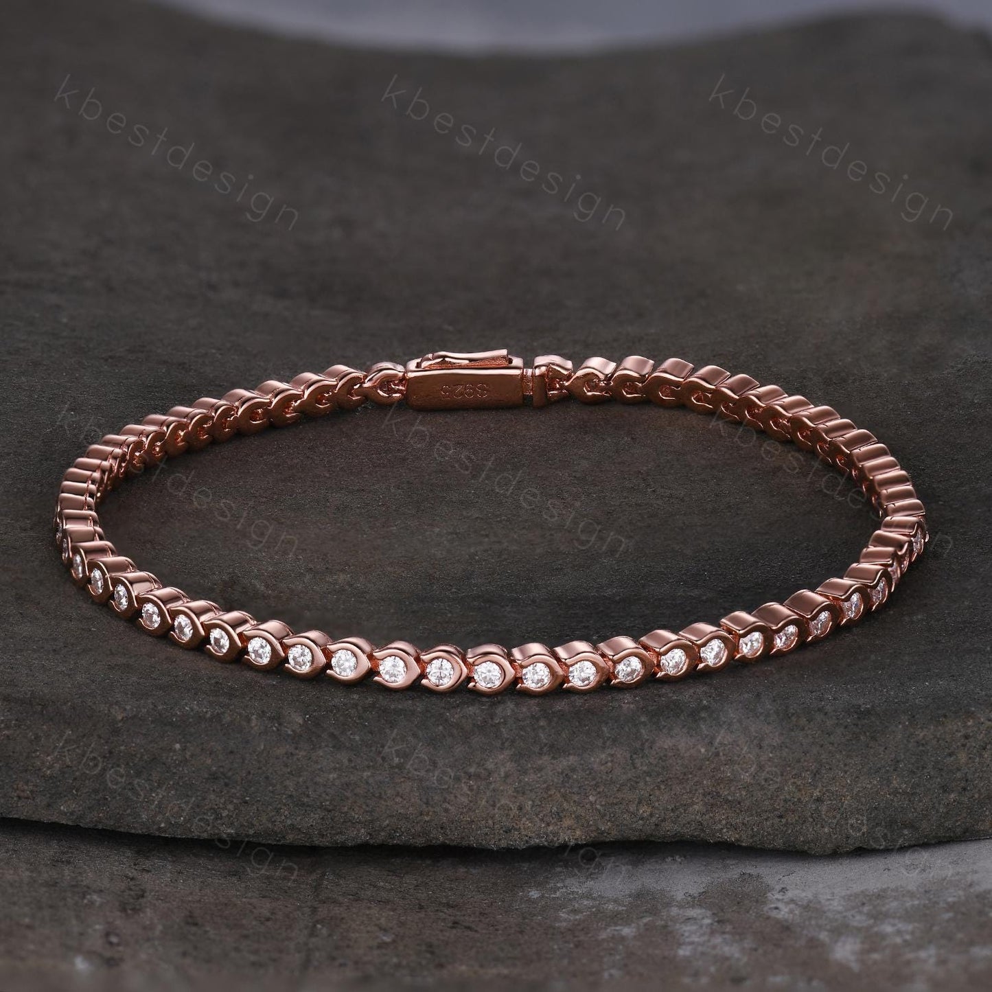 Dainty Colorless Moissanite Bracelet Unique Bezel setting Moissanite Tennis Bracelet Rose Gold Bracelet For Women Bridal Anniversary Gift
