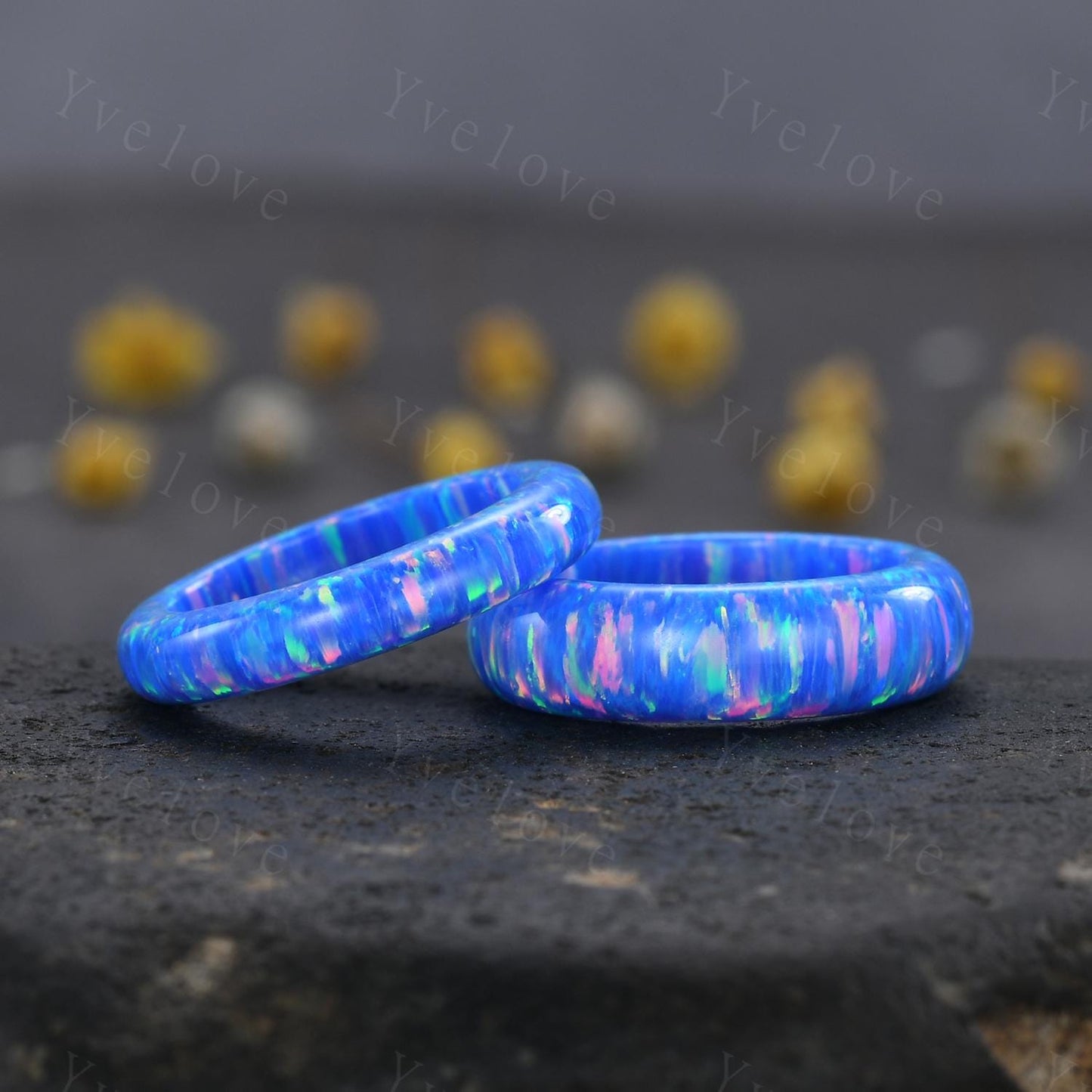 Unique blue opal wedding band mens blue fire opal engagement ring full eternity women October birthstone anniversary ring gift for him her