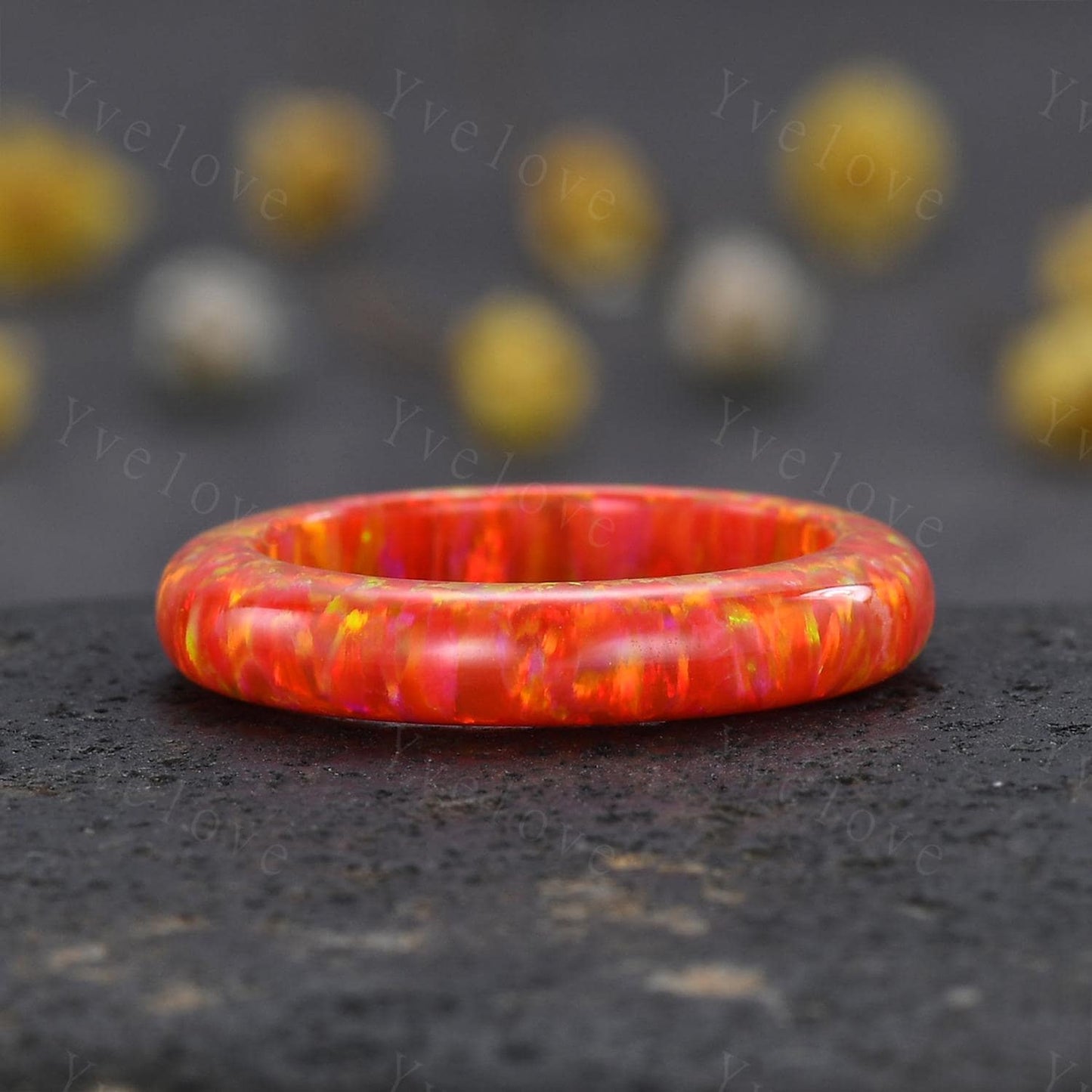 Unique Orange opal wedding band mens opal engagement ring full eternity women October birthstone anniversary ring gift for him her