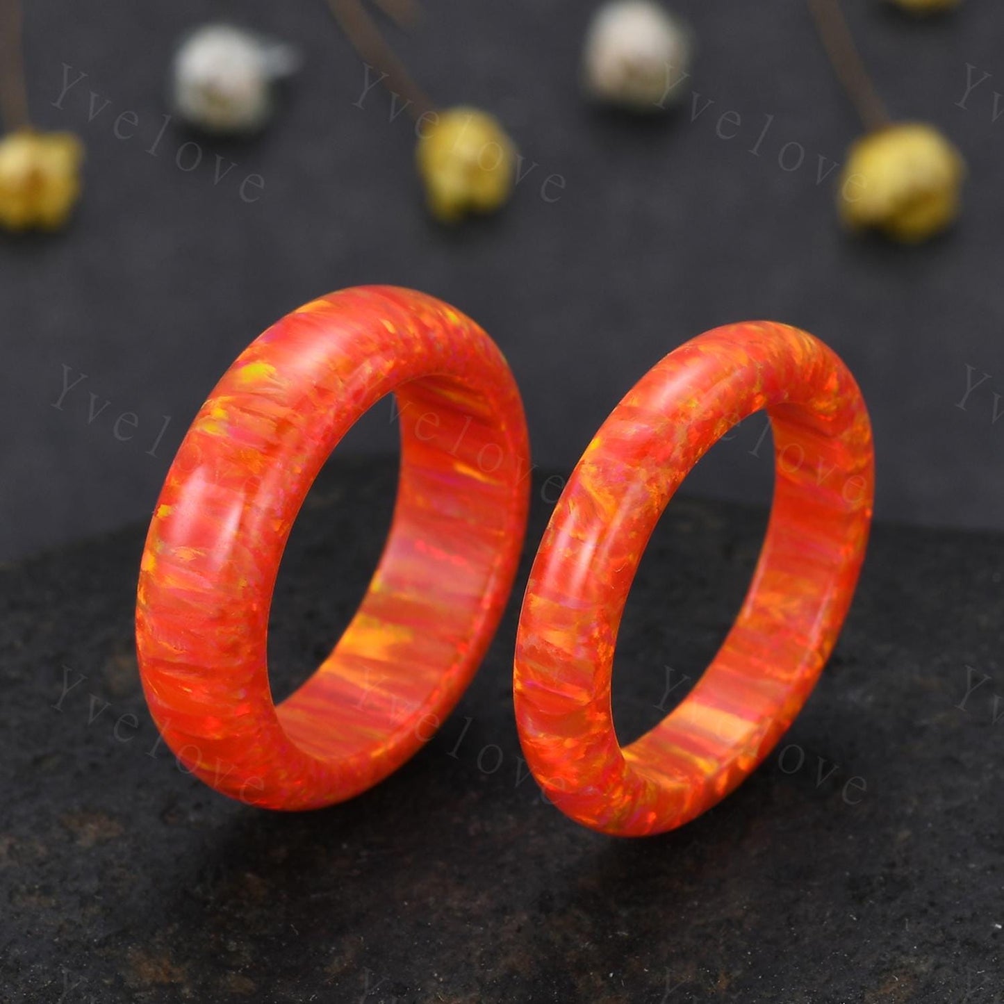 Unique Orange opal wedding band mens opal engagement ring full eternity women October birthstone anniversary ring gift for him her