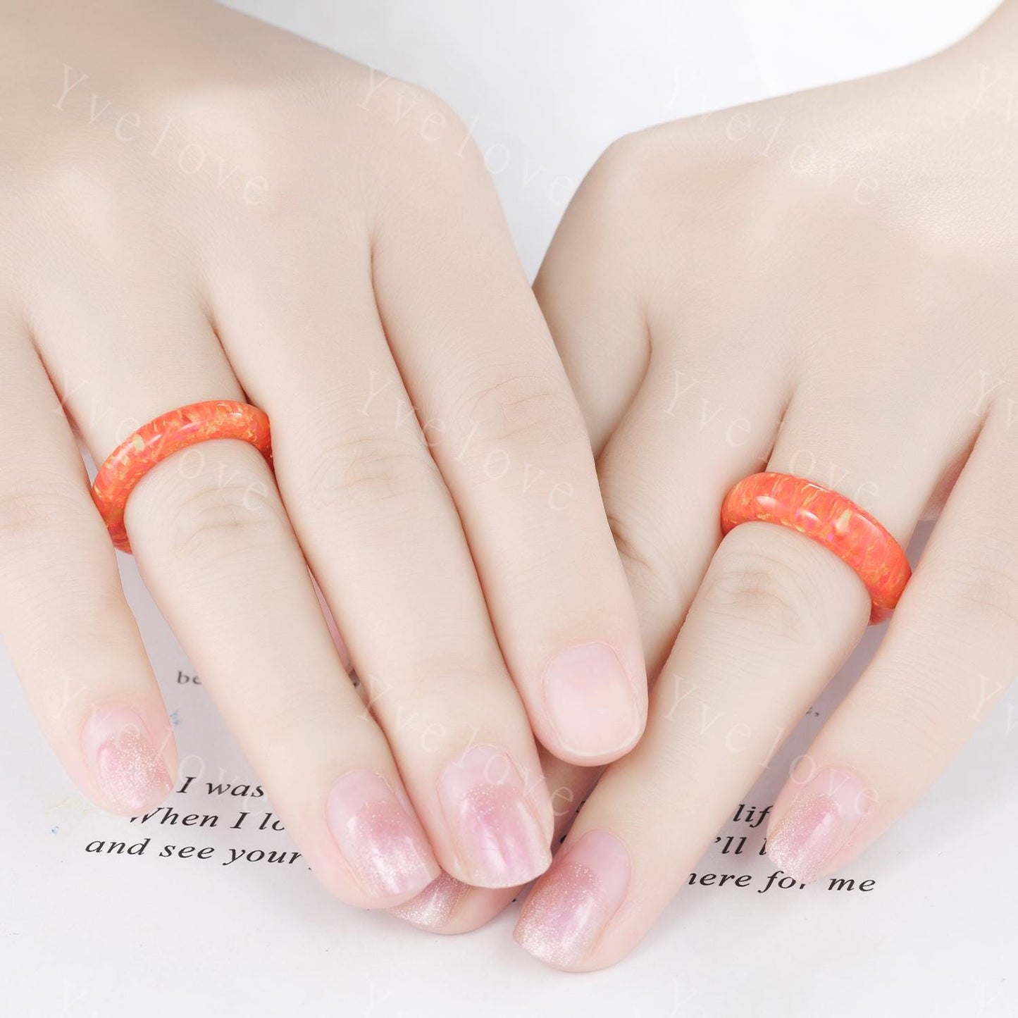 Unique Orange opal wedding band mens opal engagement ring full eternity women October birthstone anniversary ring gift for him her
