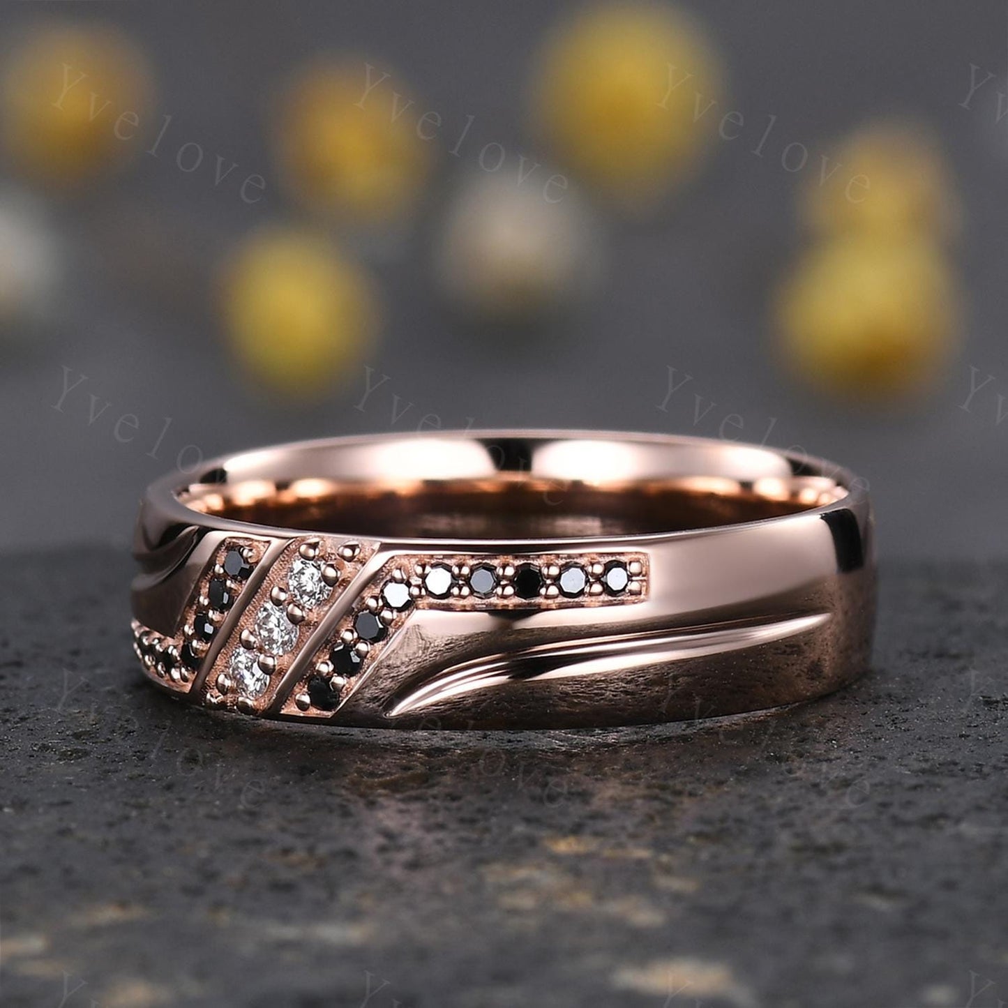 Mens Real Diamond Ring Solid 14k Solid Gold,5mm Moissanite Wedding Band,Comfort Fit Black Diamond Wedding Band,Anniversary Gift Promise Ring