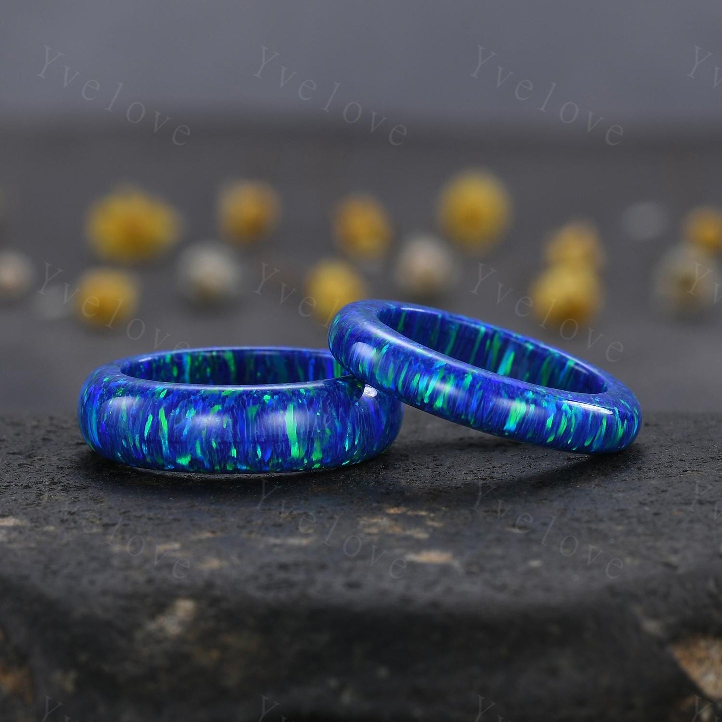 Unique peacock blue opal wedding band mens opal engagement ring full eternity women October birthstone anniversary ring gift for him her