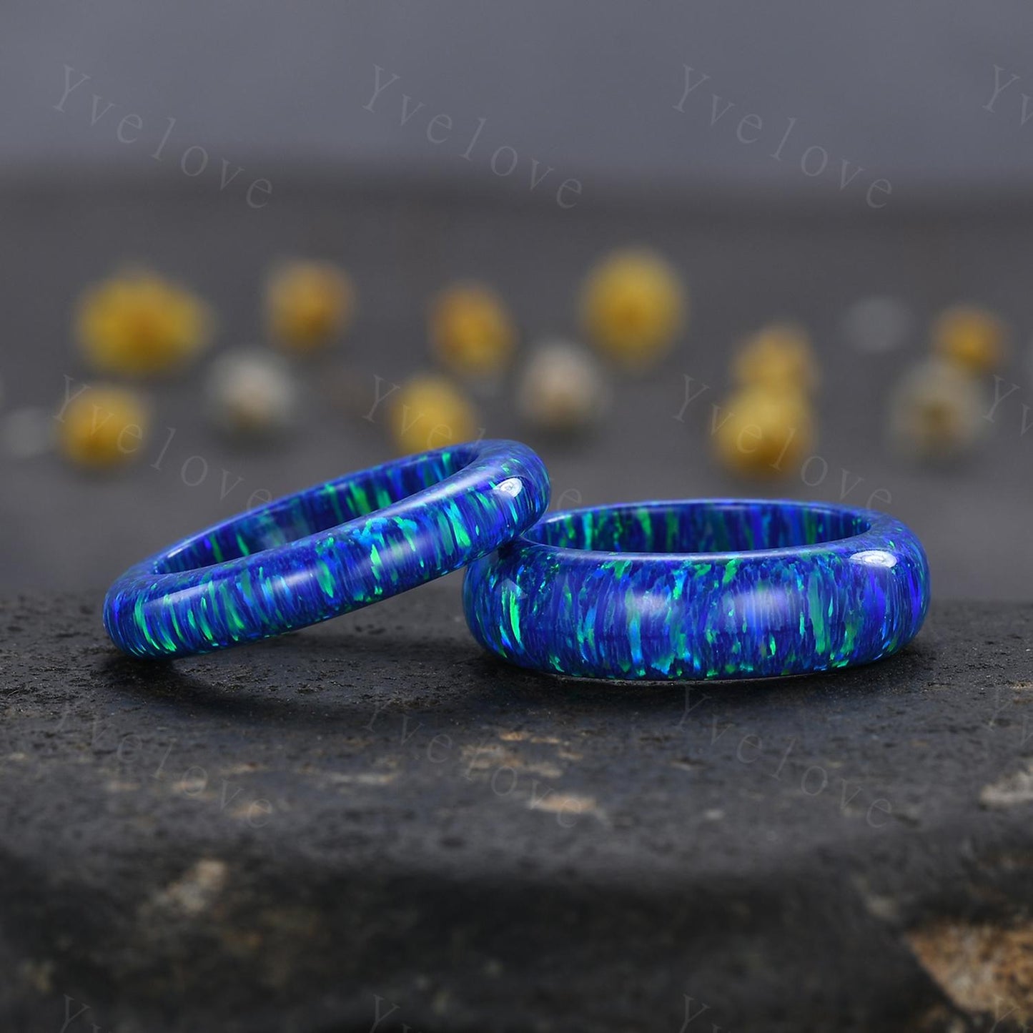 Unique peacock blue opal wedding band mens opal engagement ring full eternity women October birthstone anniversary ring gift for him her