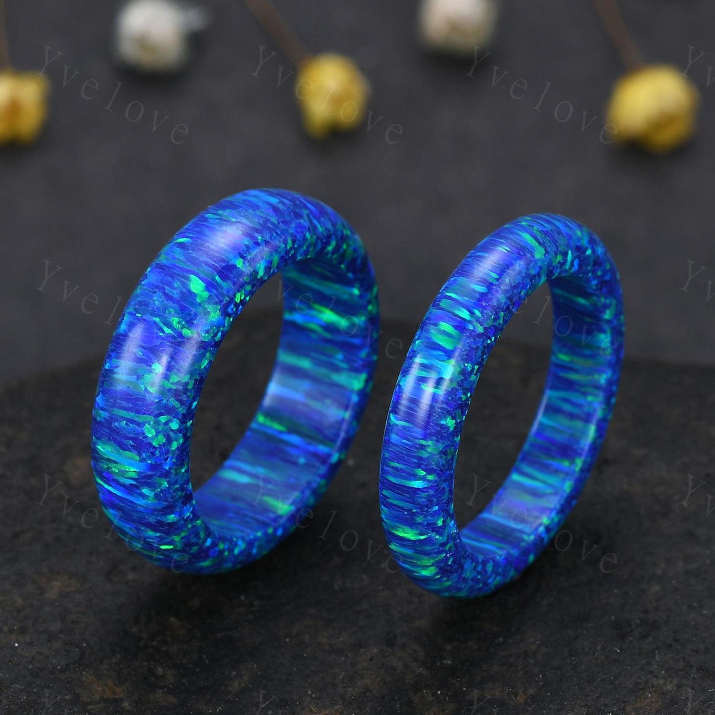 Unique peacock blue opal wedding band mens opal engagement ring full eternity women October birthstone anniversary ring gift for him her