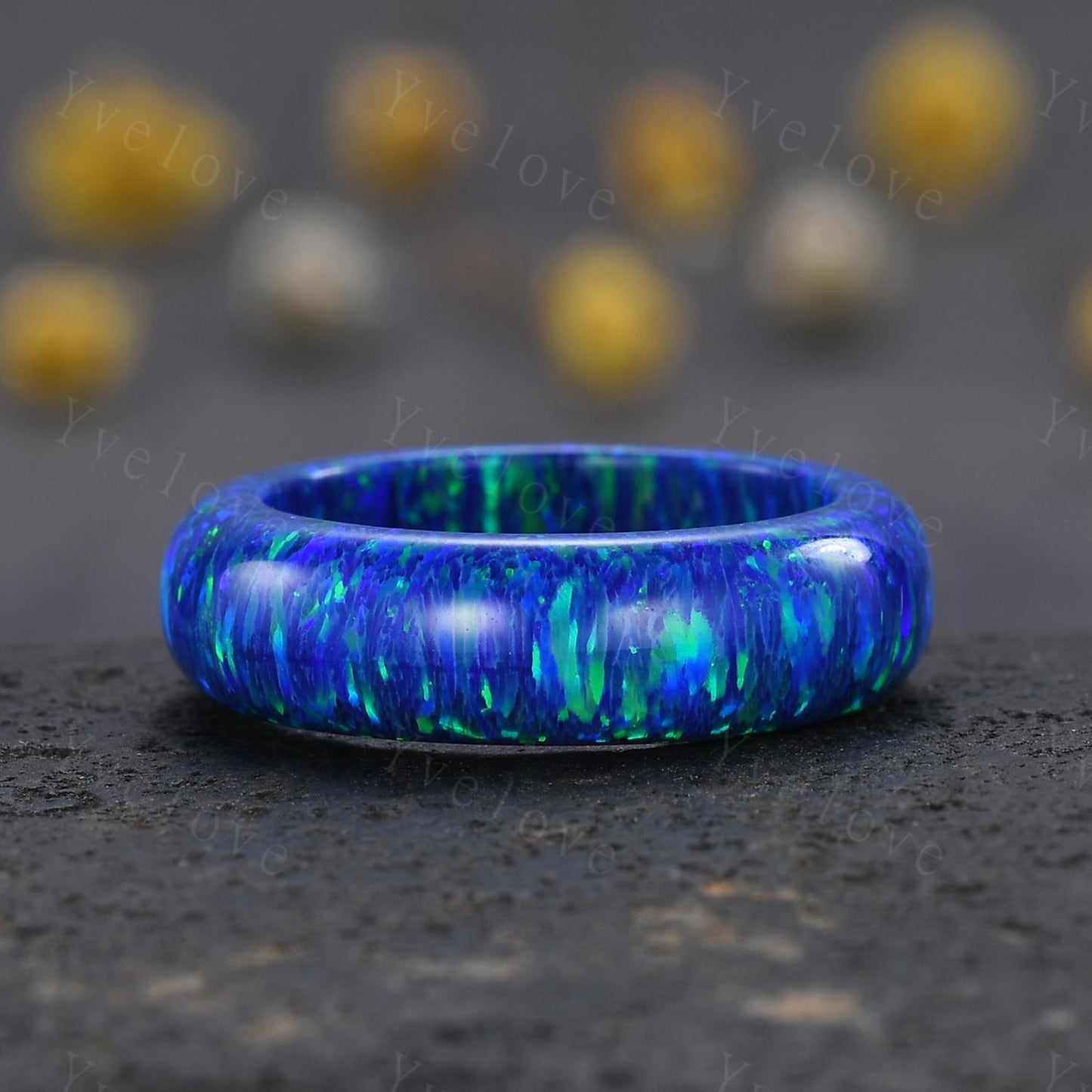 Unique peacock blue opal wedding band mens opal engagement ring full eternity women October birthstone anniversary ring gift for him her