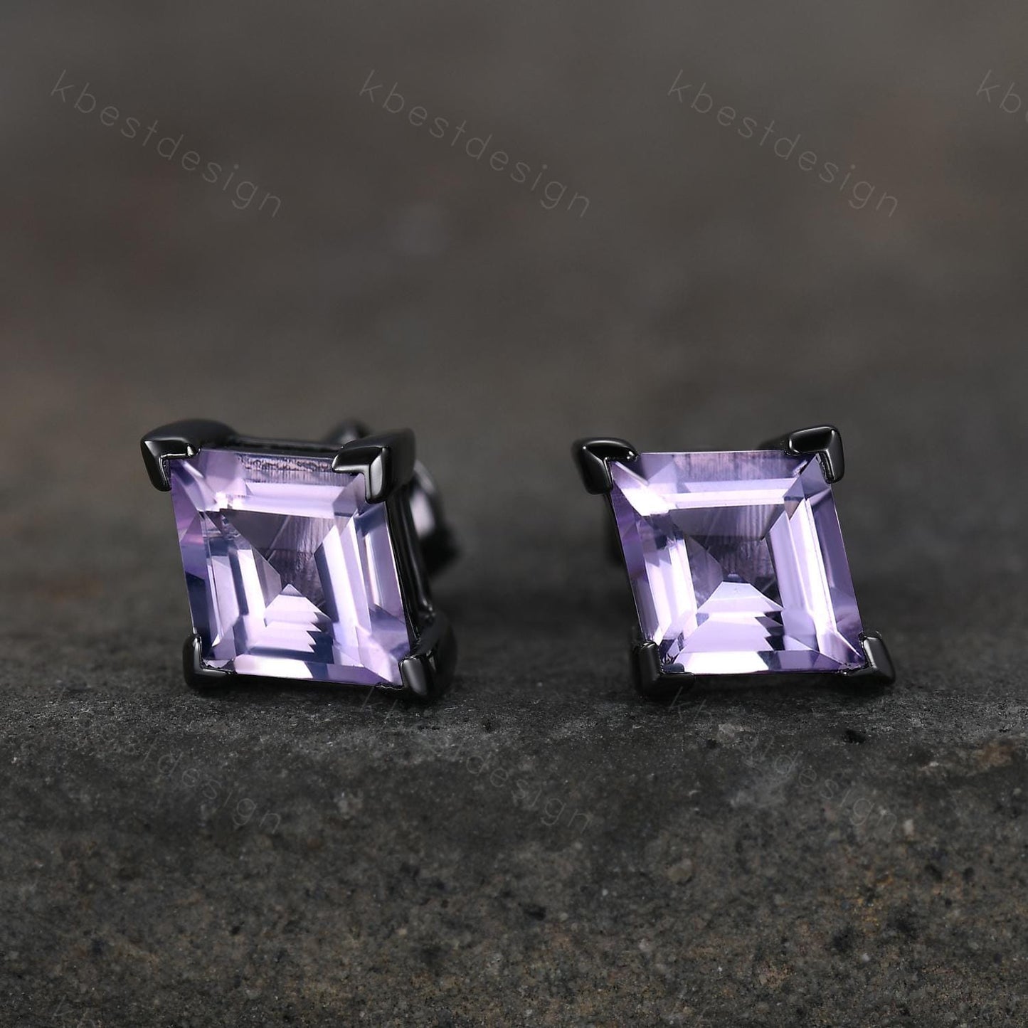 Natural ametyst stud earrings, rhombus cut earring studs, black gold studs best friend gift minimalist, tiny studs, anniversary gift for her