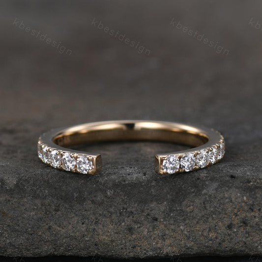 Open Gap Band 2mm Moissanite Wedding Band Eternity Stacking Band Colorless Moissanite Ring Women Matching Band Promise Anniversary Ring