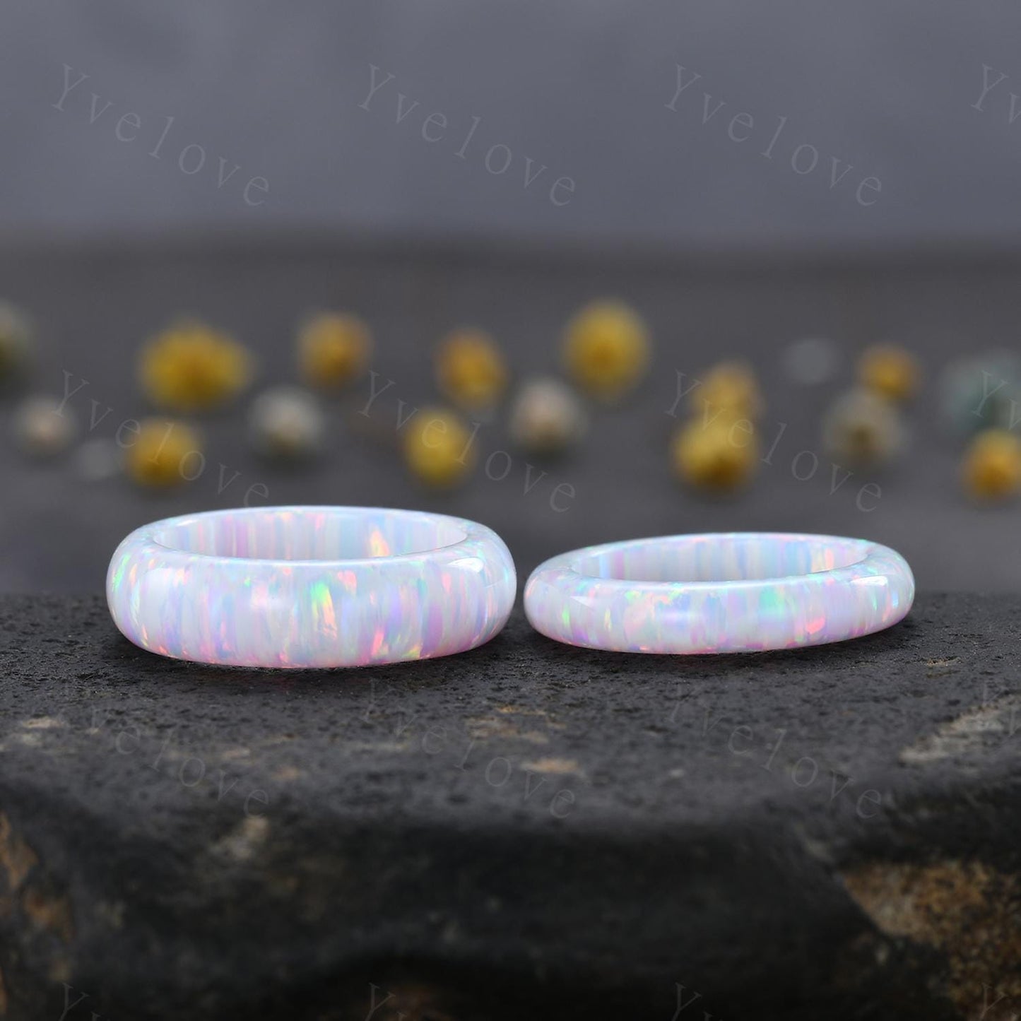 Unique white opal wedding band mens fire opal engagement ring full eternity dainty women October birthstone wedding ring gift for him her