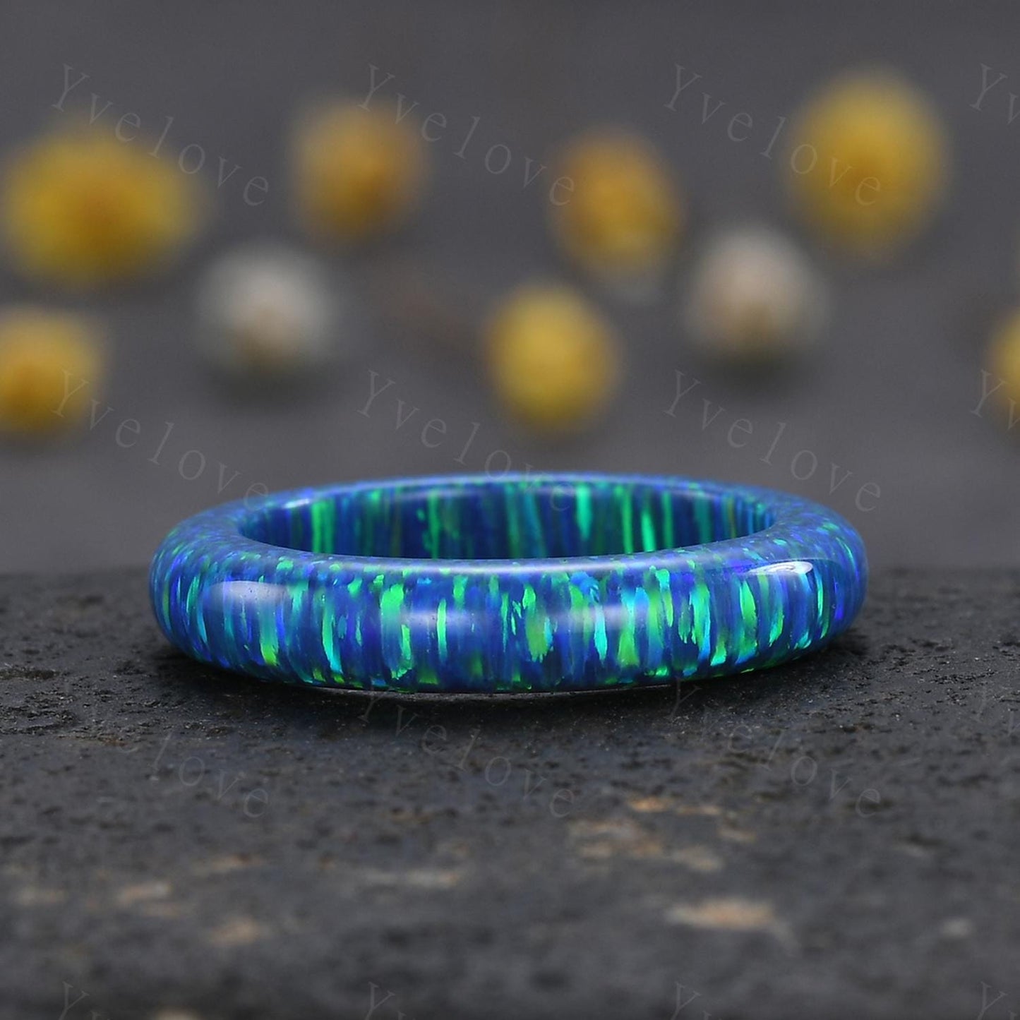 Unique black opal wedding band mens blue fire opal engagement ring full eternity women October birthstone wedding ring gift for him her