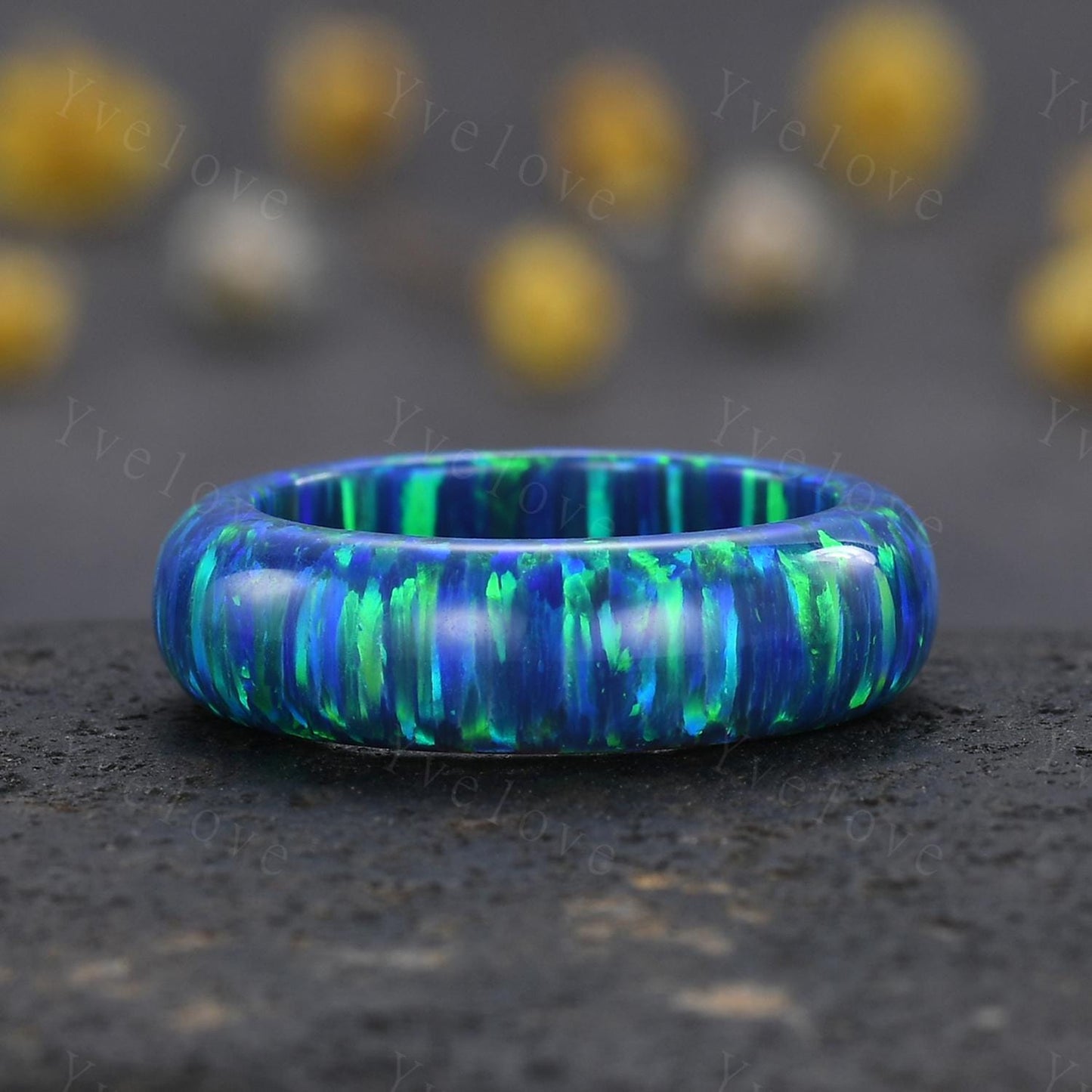 Unique black opal wedding band mens blue fire opal engagement ring full eternity women October birthstone wedding ring gift for him her