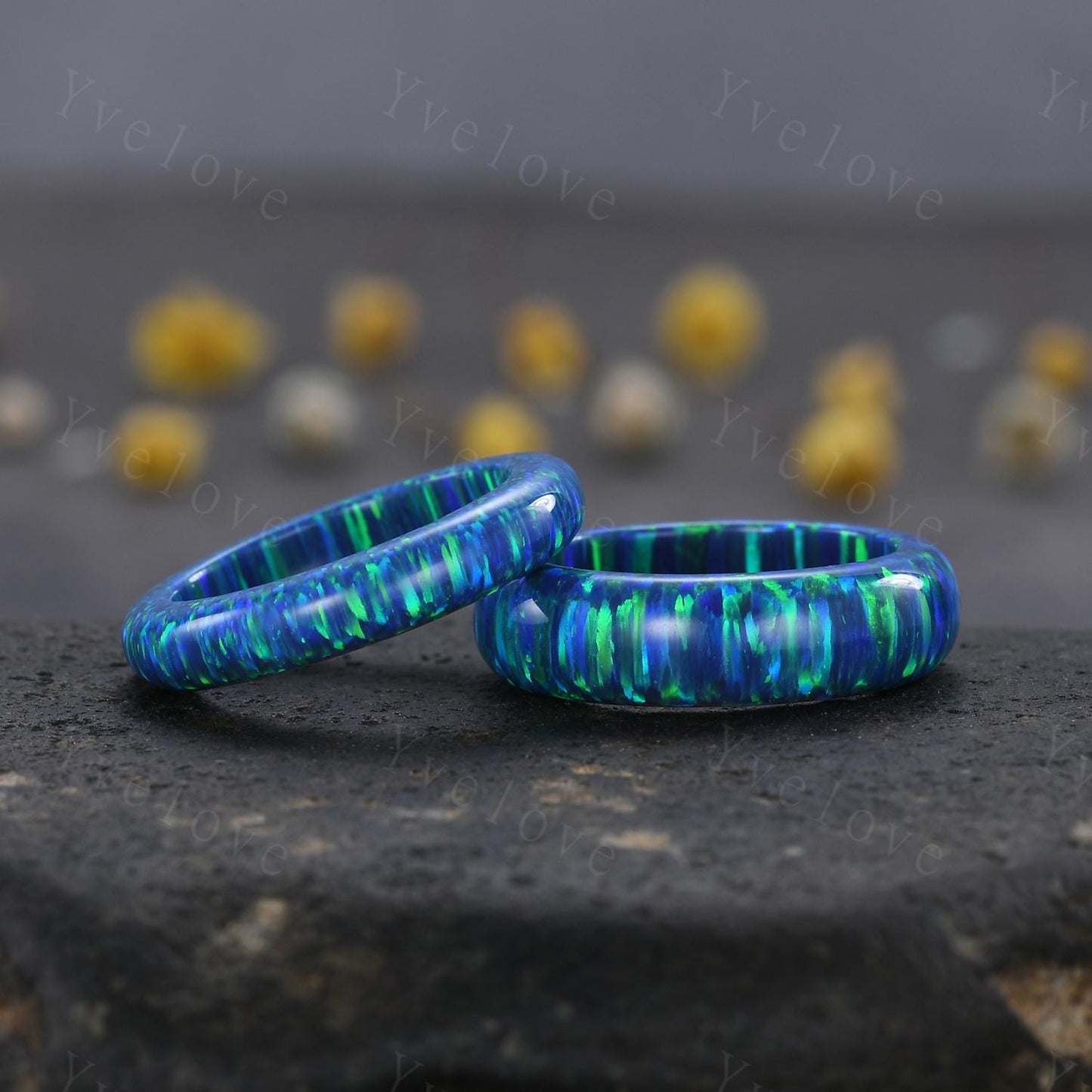 Unique black opal wedding band mens blue fire opal engagement ring full eternity women October birthstone wedding ring gift for him her