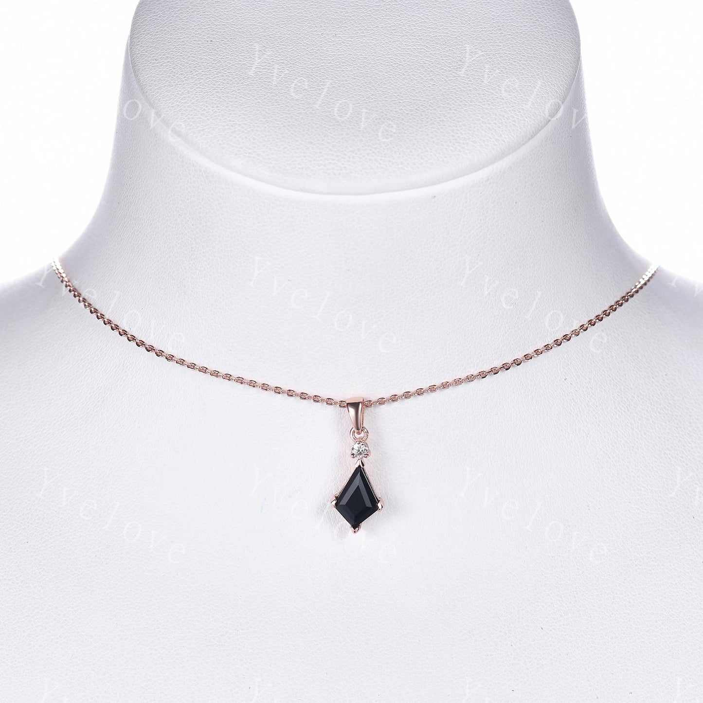 Vintage unique kite cut black onyx necklace solid 14k rose gold diamond personalized pendant for women anniversary bridal gift for her