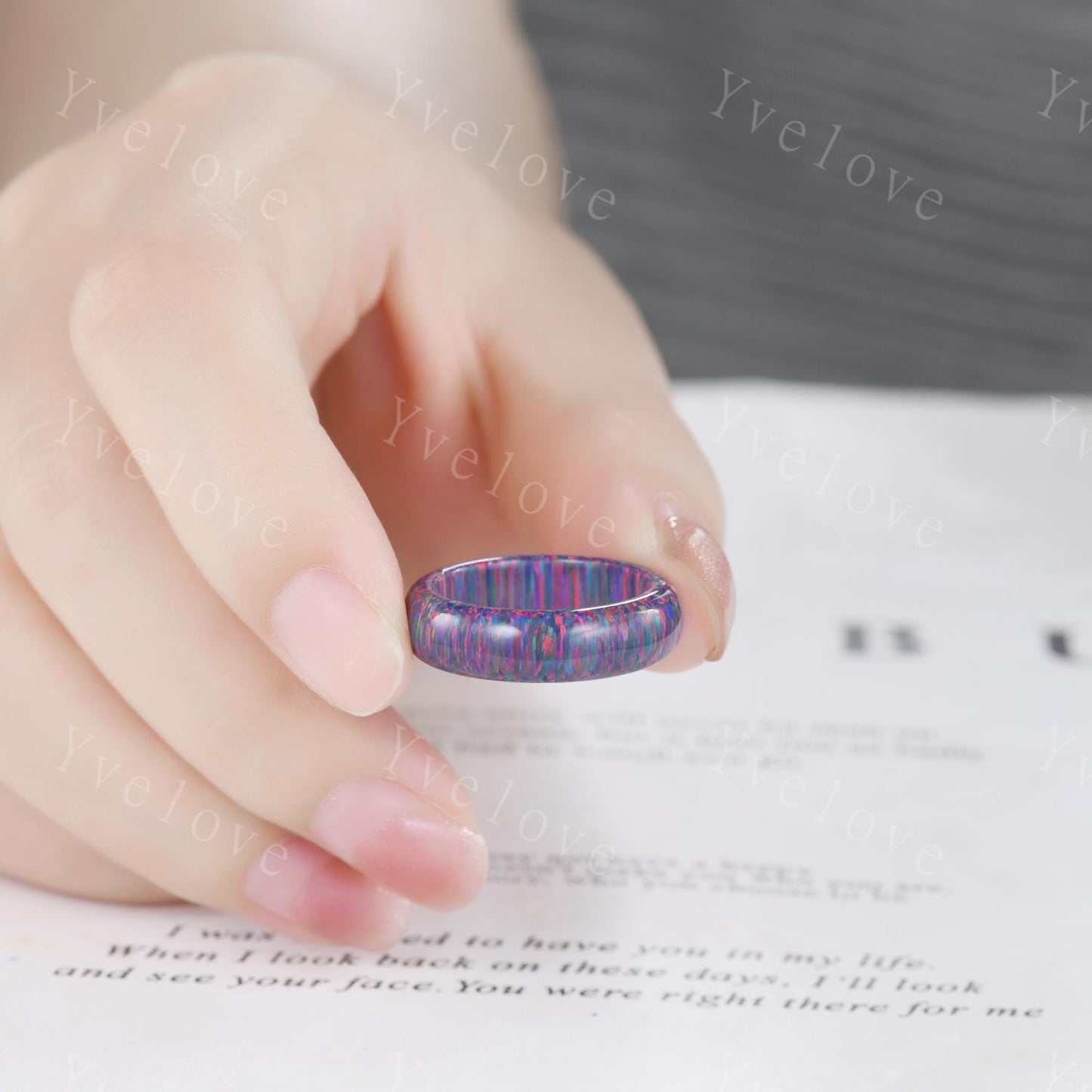 Unique Purple opal wedding band mens opal engagement ring full eternity women October birthstone wedding band promise ring couple ring set