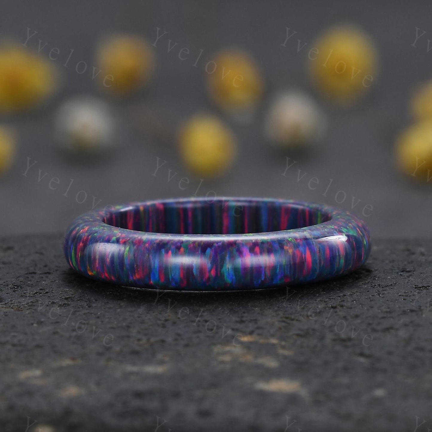 Unique Purple opal wedding band mens opal engagement ring full eternity women October birthstone wedding band promise ring couple ring set