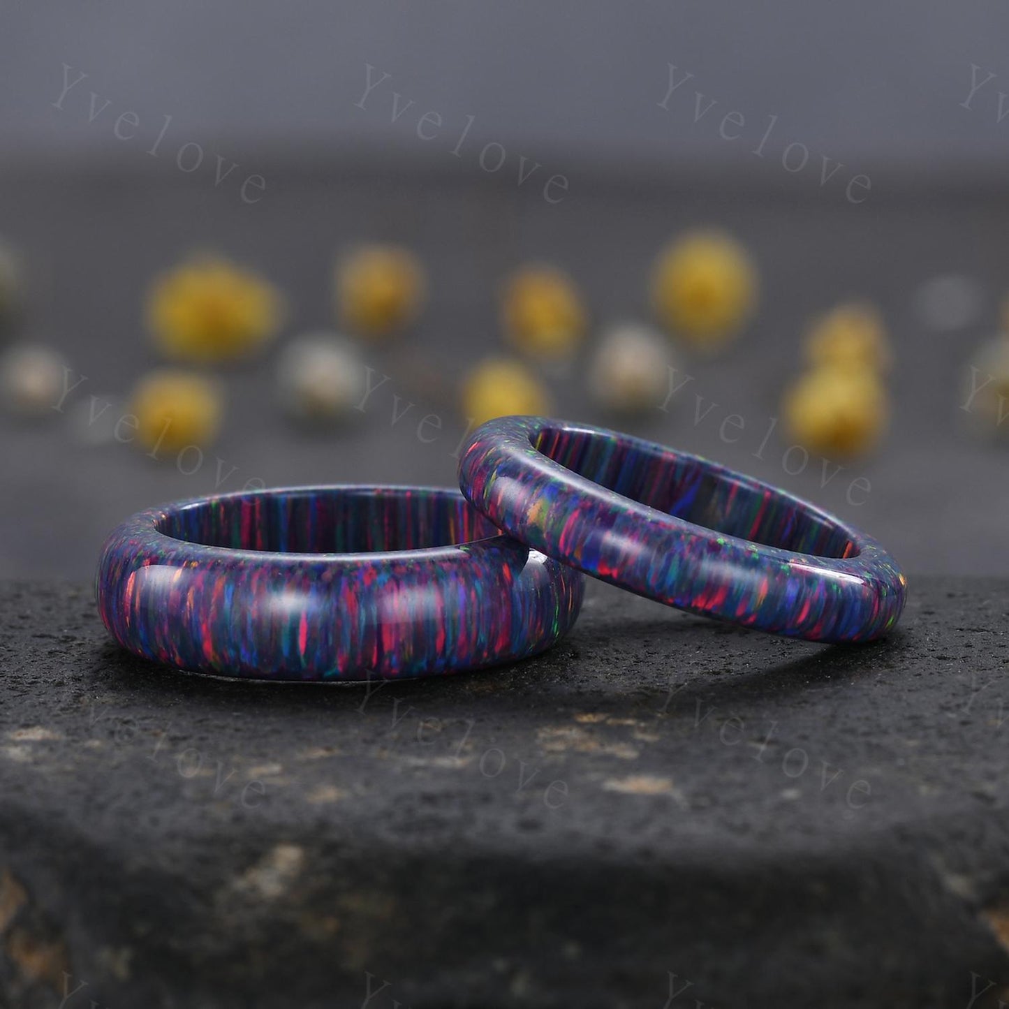 Unique Purple opal wedding band mens opal engagement ring full eternity women October birthstone wedding band promise ring couple ring set