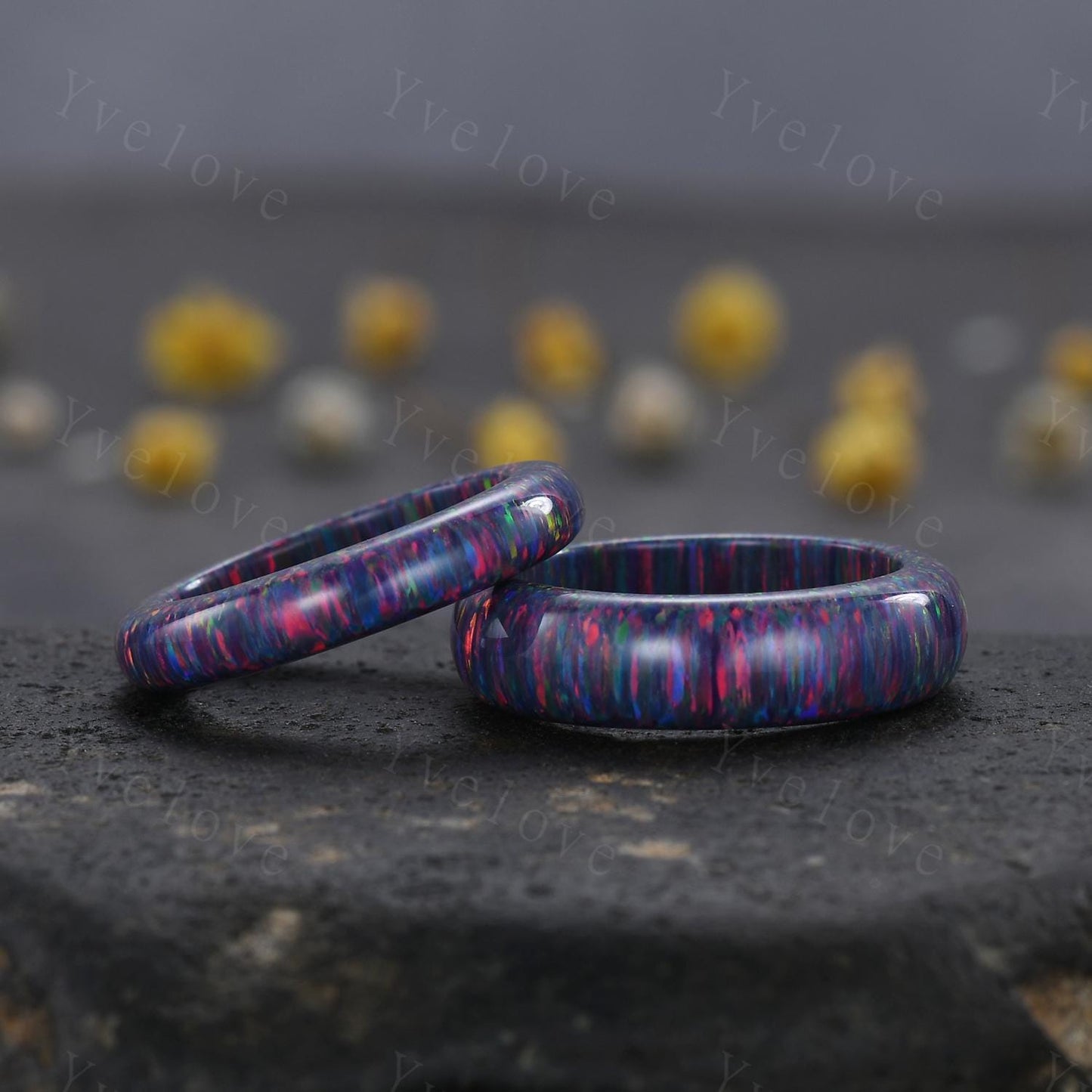 Unique Purple opal wedding band mens opal engagement ring full eternity women October birthstone wedding band promise ring couple ring set