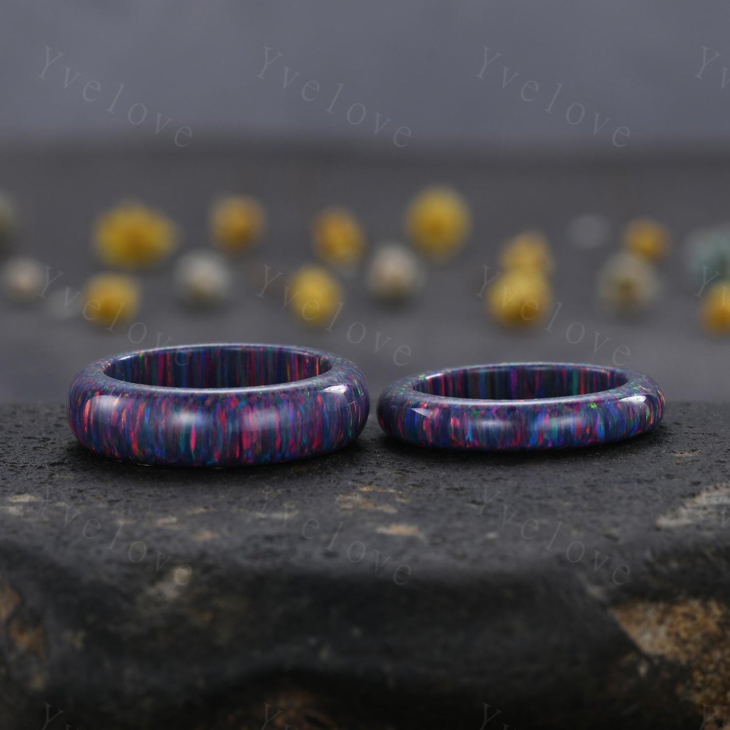 Unique Purple opal wedding band mens opal engagement ring full eternity women October birthstone wedding band promise ring couple ring set
