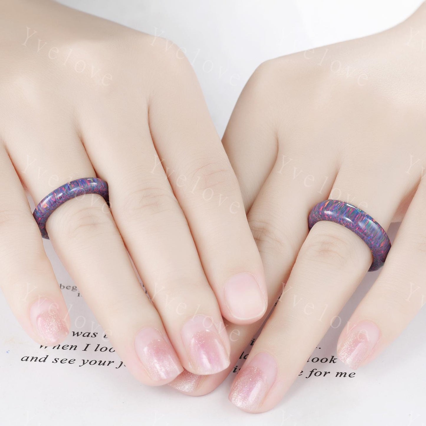 Unique Purple opal wedding band mens opal engagement ring full eternity women October birthstone wedding band promise ring couple ring set