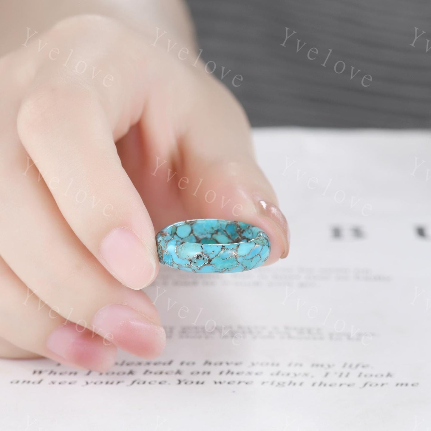 Vintage Blue turquoise wedding band mens turquoise engagement ring full eternity women December birthstone wedding ring gift for him her