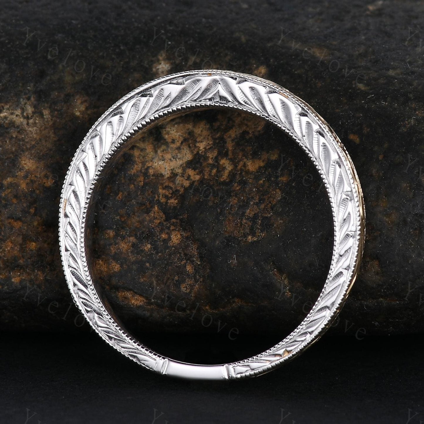 Unique Two tone band,yellow gold and white gold,14k Plain Gold Ring,Filigree Floral Design,Wedding Ring,Engagement Ring,Retro Vintage Ring